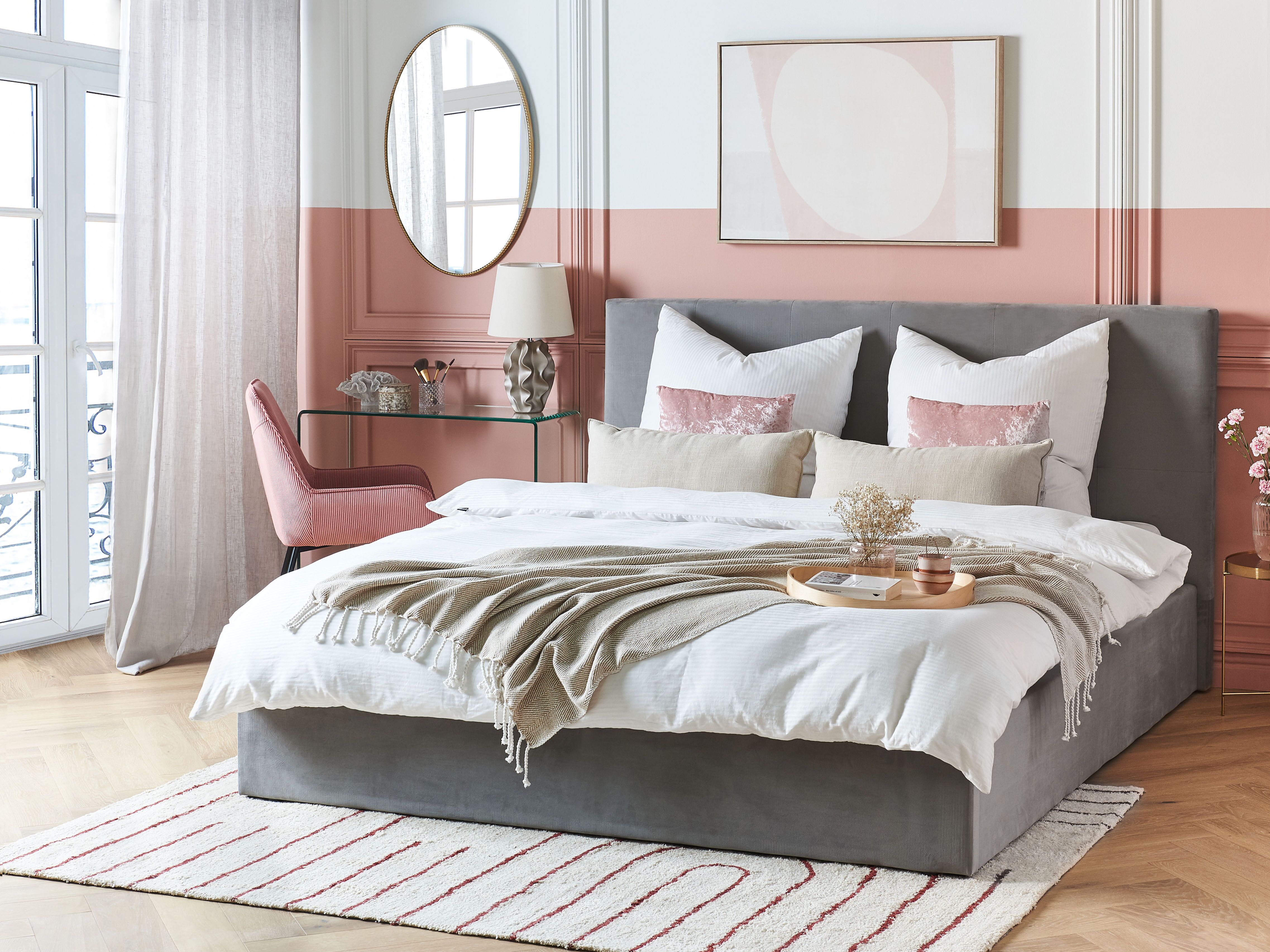 Ottoman Bed Velvet LORIENT 180 x 200 cm (EU Super King) Light Grey