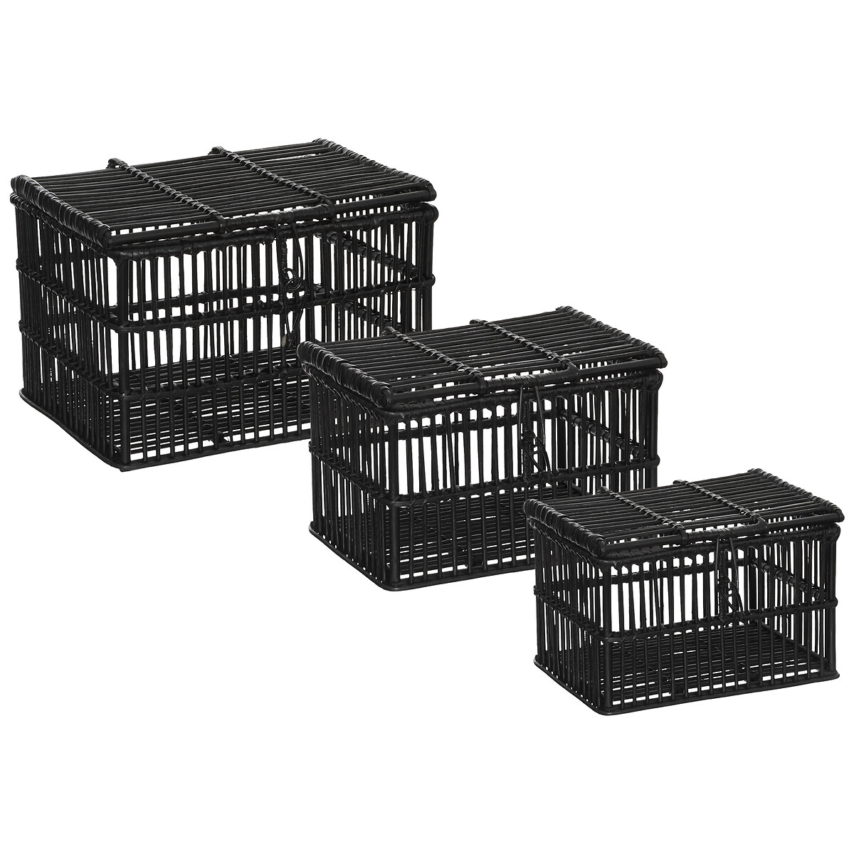 Set of 3 trunks Rattan, black
