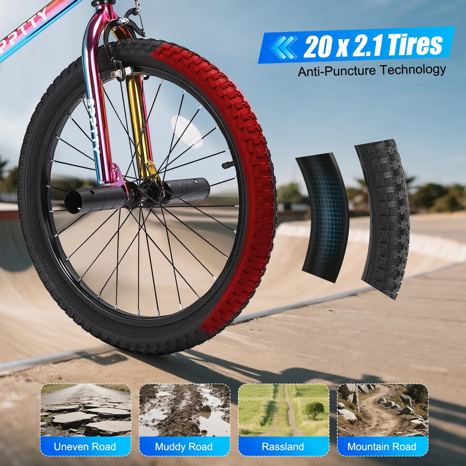 SPPTTY 20" Freestyle BMX Bike with 4 Pegs,Kids Bicycle for Teen Beginner, Age 7-14 Years,Multicolor - Image 4