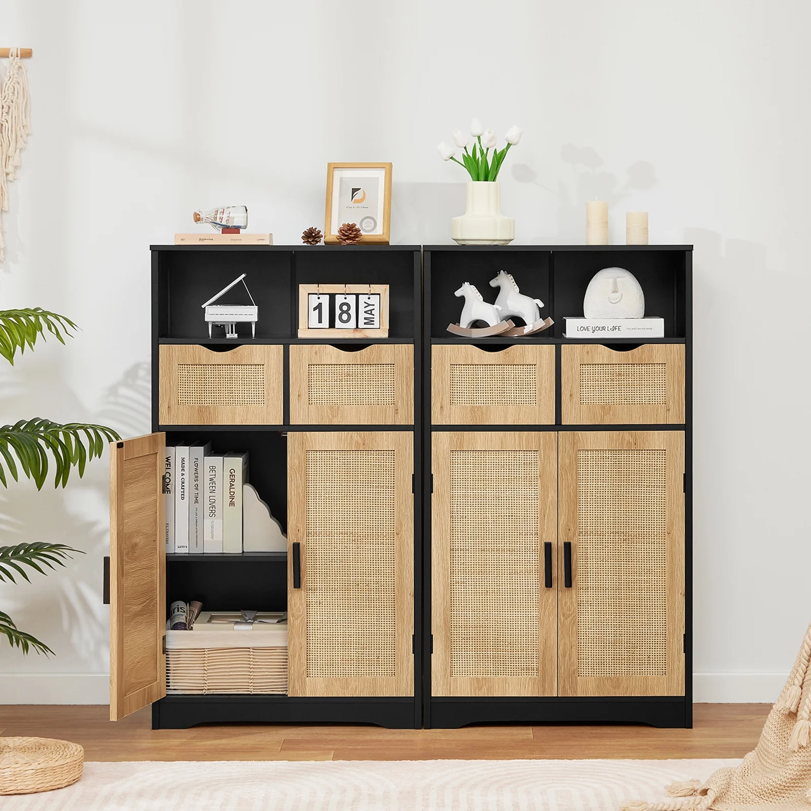 FANGSUM Rattan Storage Cabinet with 2 Drawers & 2 Shelves, Floor Cabinet for Living Room - Image 39
