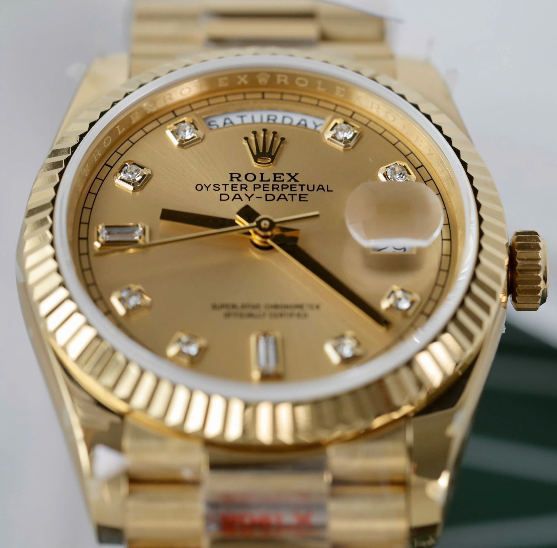 Rolex Day-Date M128238 Copies Watch Yellow Dial Weight 159Gram QF Factory 36mm - Elite Watch Atelier