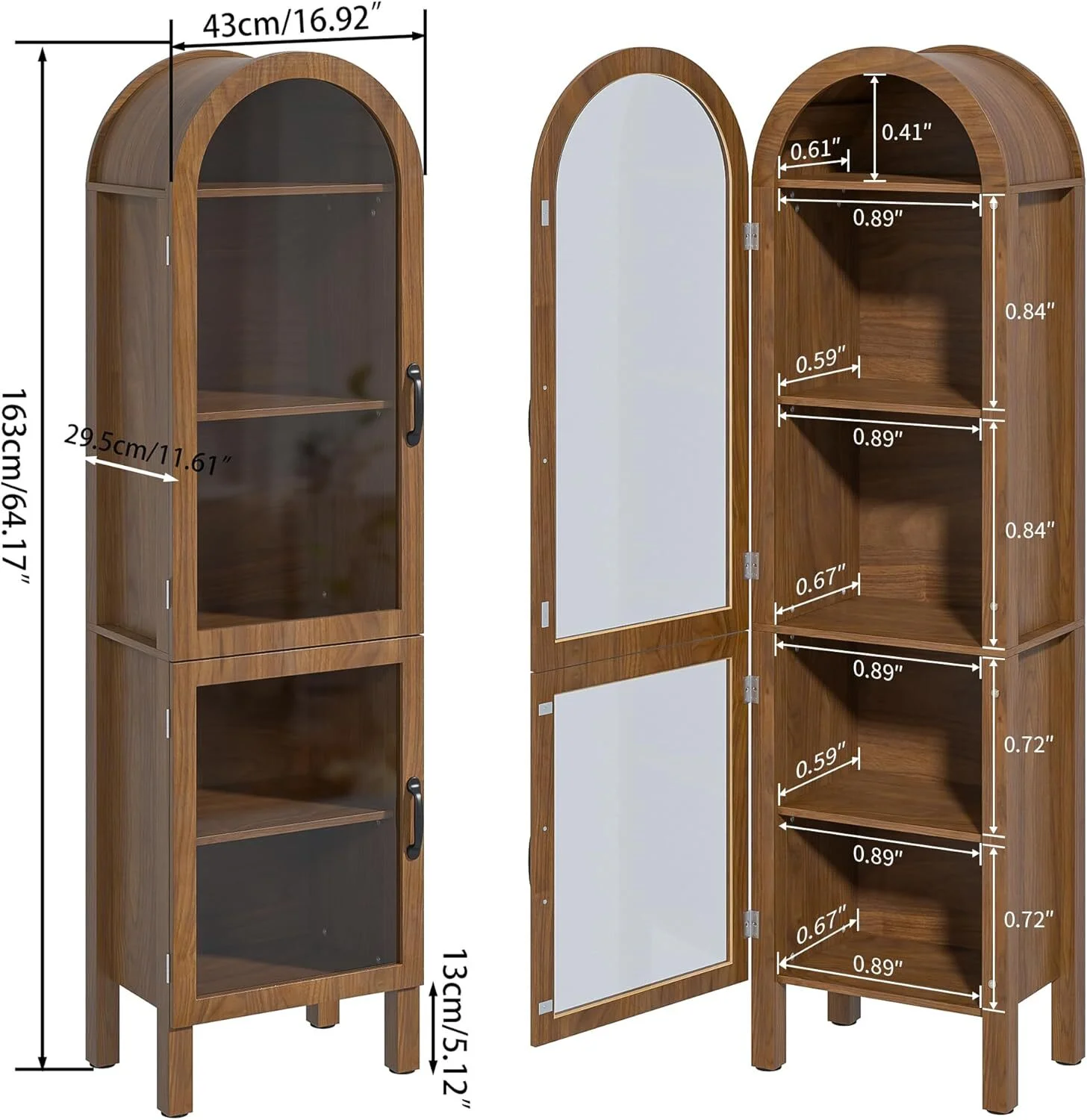 Fiogmub Tall Arched Storage Display Cabinet, Arched Pantry Cabinet with Doors, Acrylic Glass Doors - Image 4