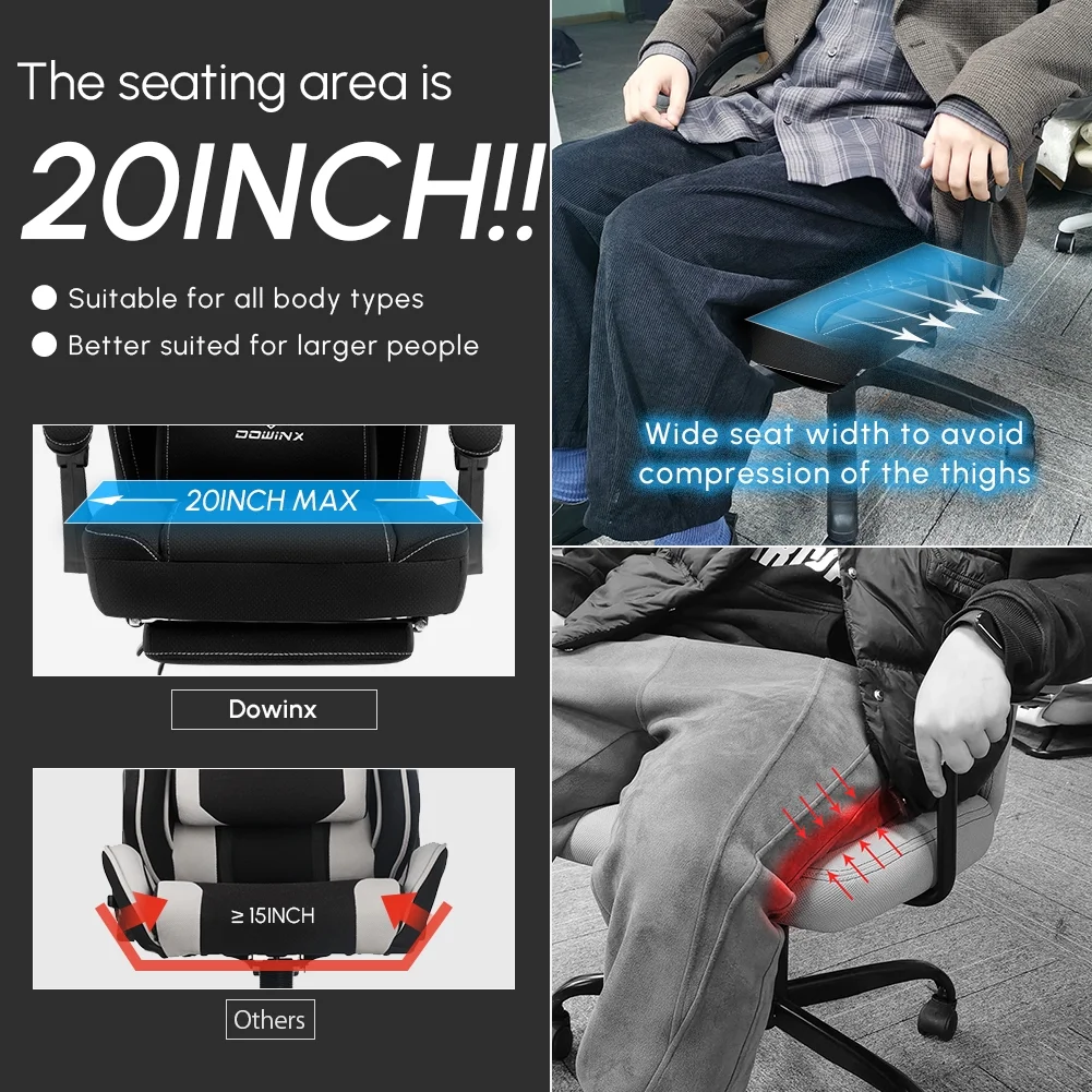 Dowinx Gaming Chair with Pocket Spring Cushion, Breathable Fabric Computer Chair with Gel Pad, Comfortable Office Chair with Storage Bag, Massage Game Chair with Footrest, Green - Image 43