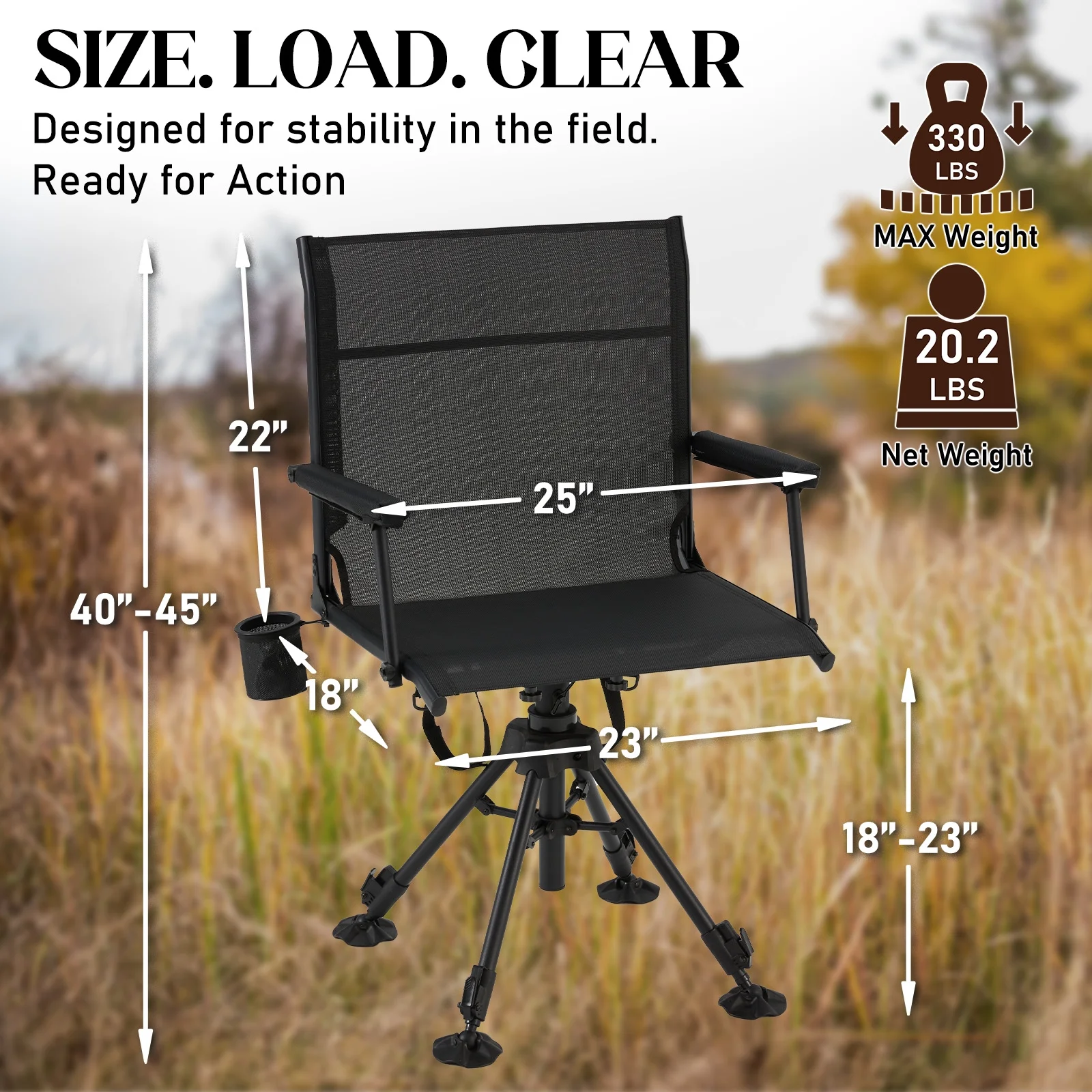 Danrelax 360�� Silent Camo Hunting Blind Chair, Armrests, Side Pouch, Telescopic Legs - Image 15