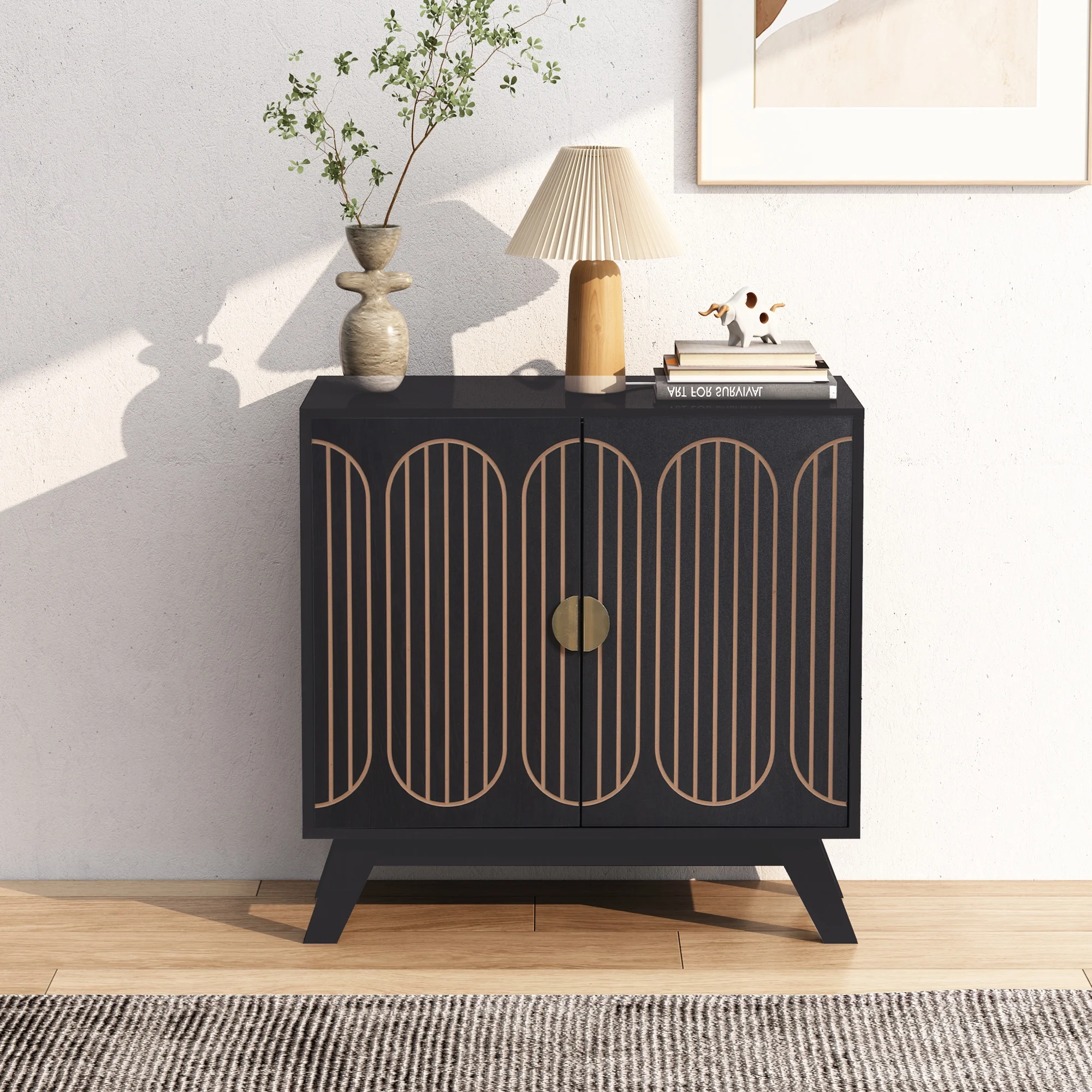 LEFHDA 2PCS Buffet Cabinet, Sideboard Cabinet with Storage, Accent Storage Cabinet with Carved Arc Door Design for Kitchen Dining Room, 2 Doors Buffet Cabinet with Adjustable Shelves - Image 45