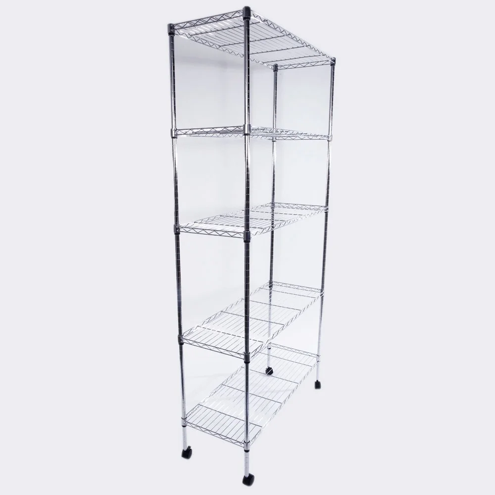 Wire Storage Shelves with Wheels, 5 Tier Chrome Epoxy Steel Wire Shelving Unit and Storage Racks, Plated Iron Shelves for Garage Plated Iron Storage Shelving, 35.43'' x 13.78'' x 65'', Chrome, S7915