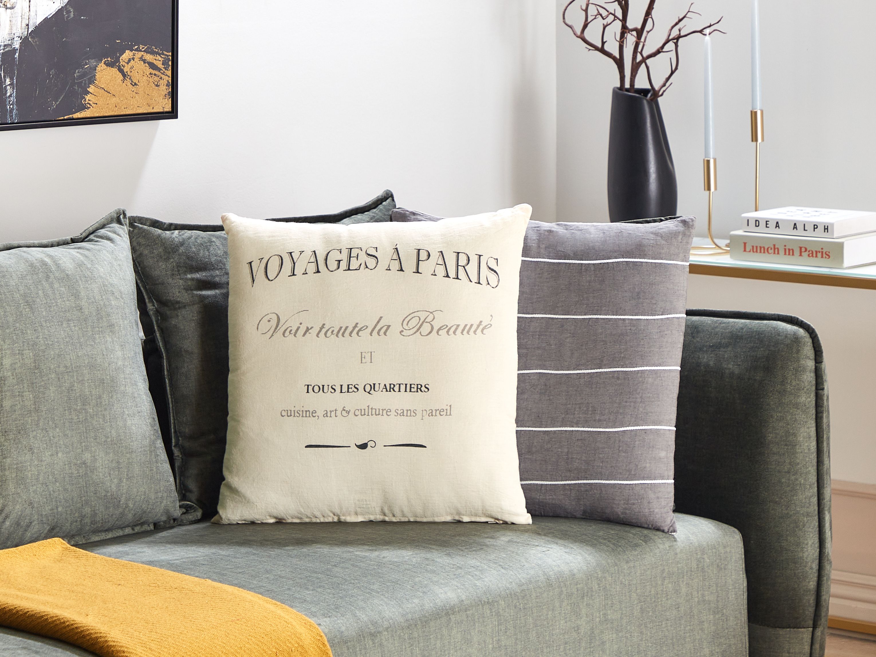 Set of 2 Decorative Cushions MINDALA Linen 50 x 50 cm Off-White Text