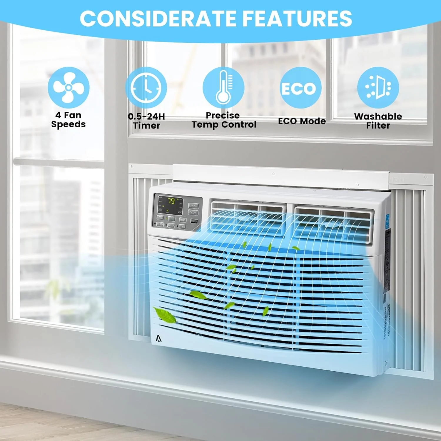 Air Conditioner, 8000 BTU Turbo Fast Cooling AC Unit Remote/App Control, Flexible Window Opening(T Design Install Kit), 24H Timer, Washable Filter,White - Image 24