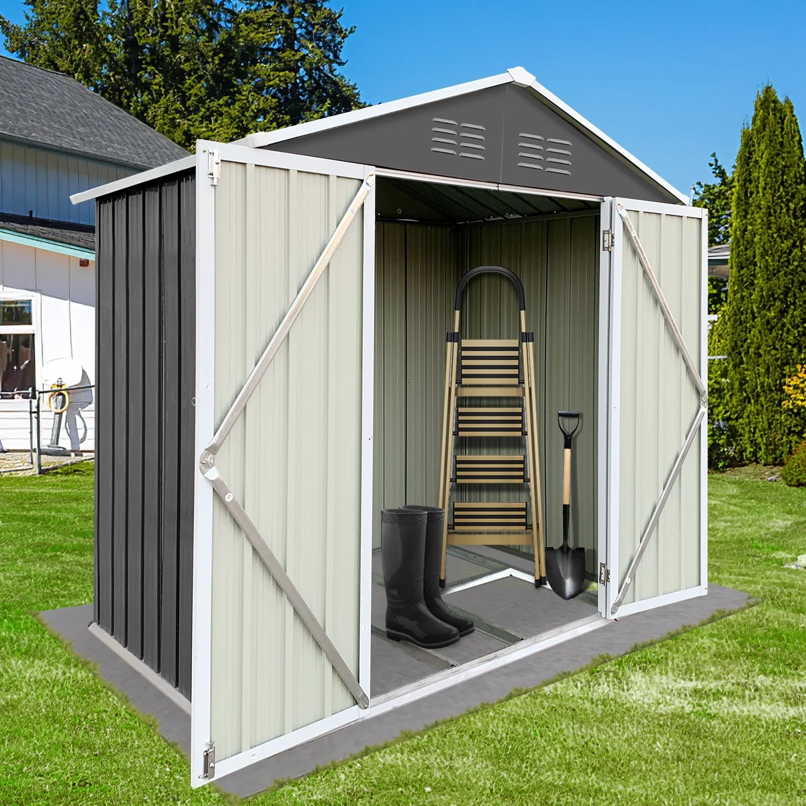 6' x 4' Outdoor Metal Storage Shed, Tools Storage Shed, Galvanized Steel Garden Shed with Lockable Doors, Outdoor Storage Shed for Backyard, Patio, Lawn, D8311 - Image 7