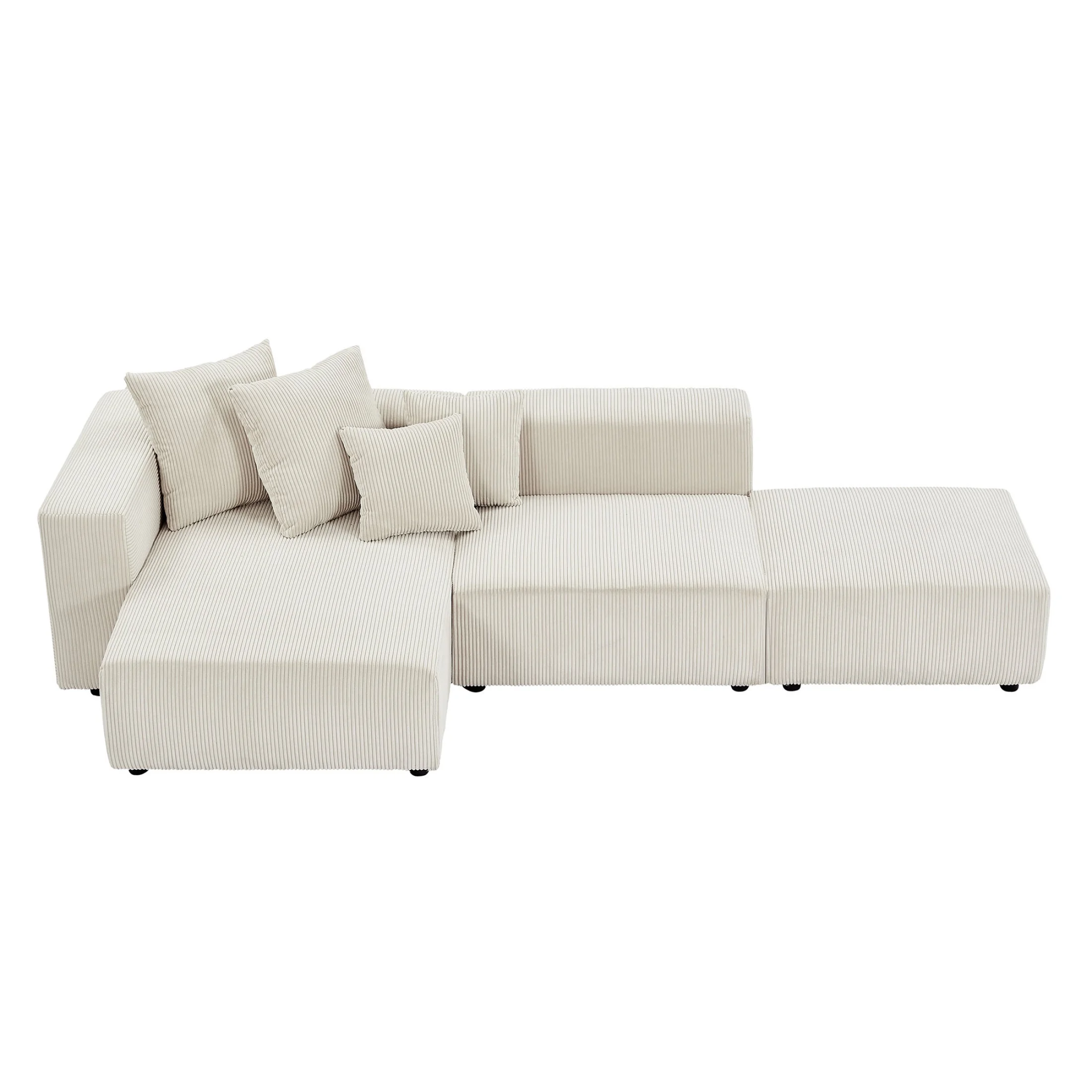 Newboti Furniture Soft Corduroy Sectional Modular Sofa Set, Small L-Shaped Chaise Couch for Living Room, Apartment, Office, Beige 25673 - Image 3