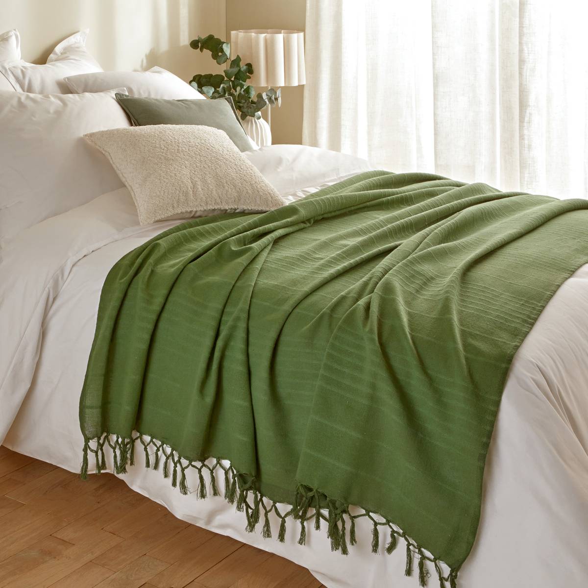 Bed Throw "Anjali" Khaki green, 250x230 cm