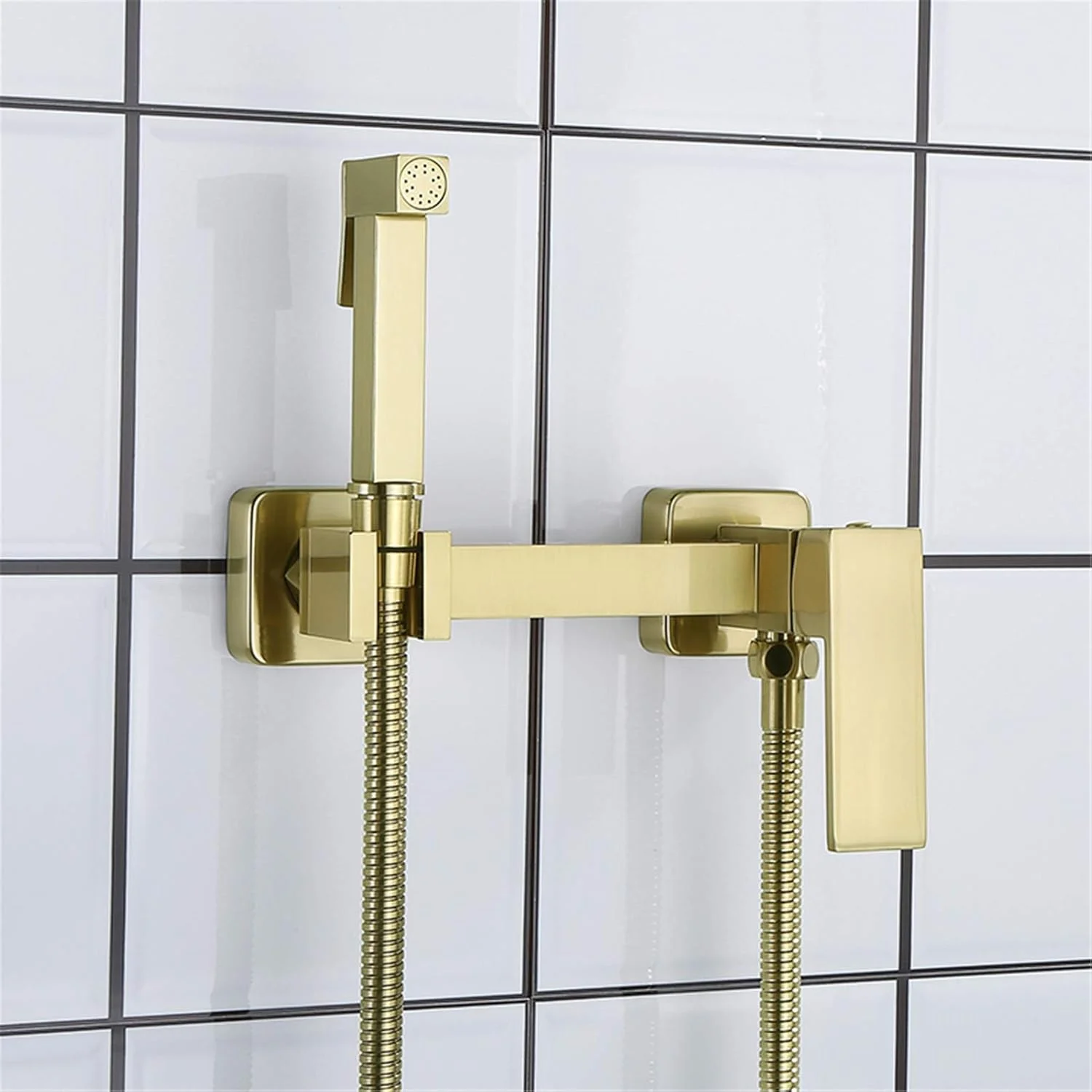 Bidet Faucet Set, Brushed Gold Full Copper High Pressure Toilet Gun, Bathroom Wall Mounted Hot and Cold Water Mixer Bidet Sprayer Shattaf