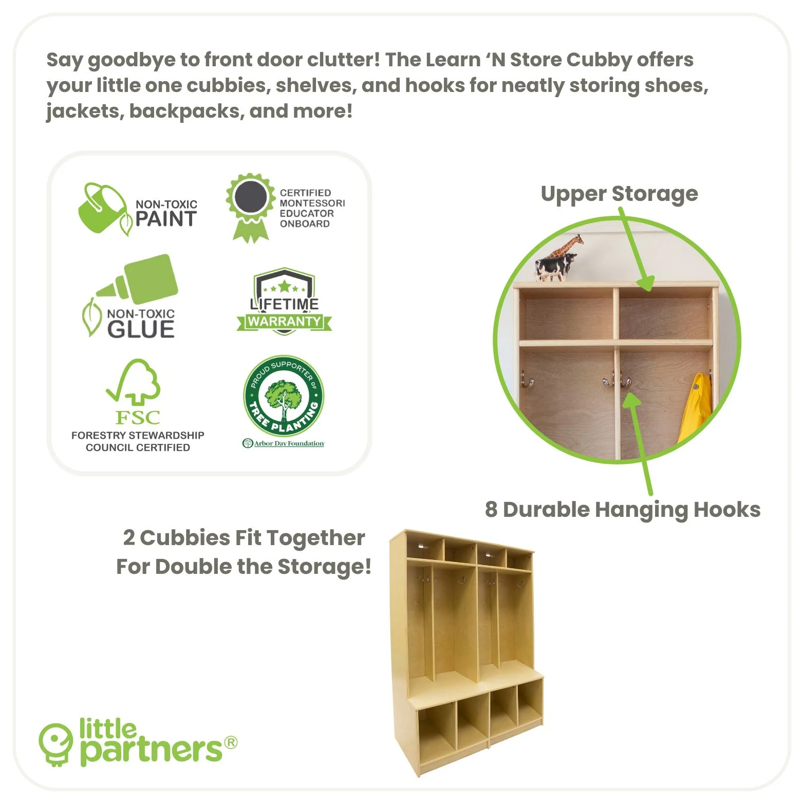 Little Partners Locker Cabinet Cubby Organizer, Learn 'N Store Wooden Classroom Cubbies Compartment Lockers for Storage of Toddlers and Kids Coats, Equipment, Backpacks - Espresso - Image 23