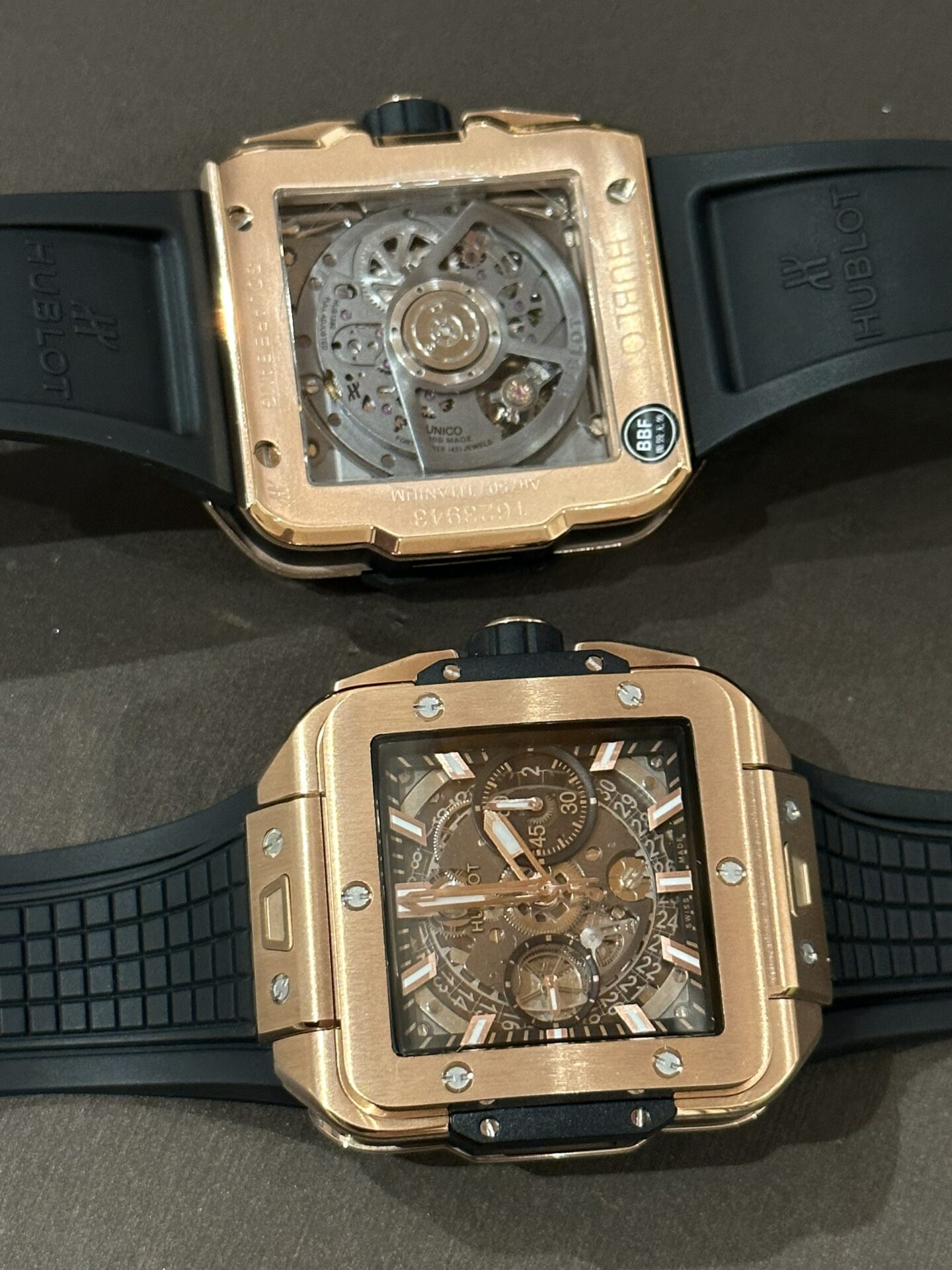 Hublot Big Bang Square Replica Watch Rose Gold Rubber Strap BBF 42mm - Top club