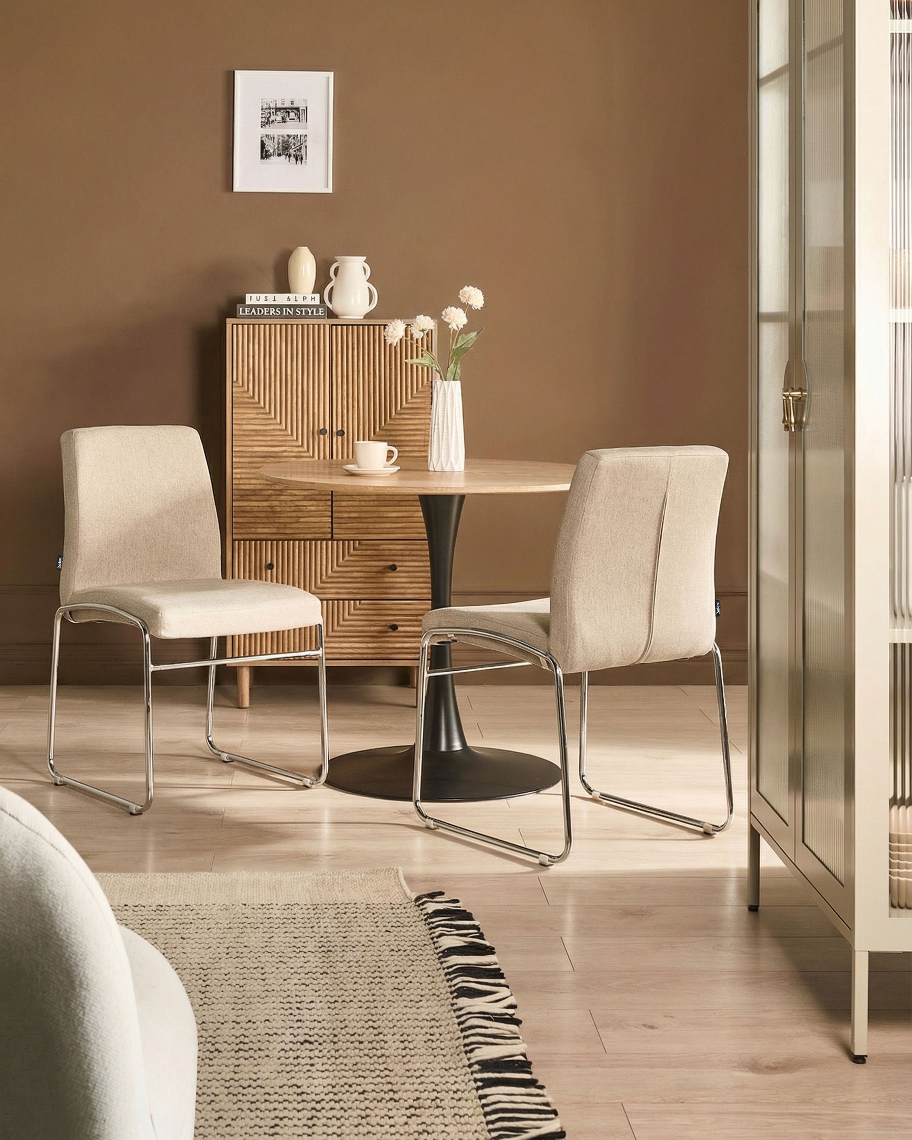 Set of 2 Dining Chairs LECCO Fabric Beige