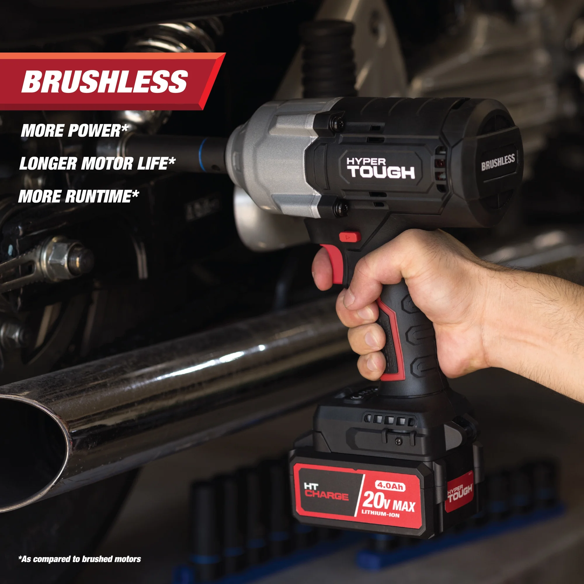 Hyper Tough 20V Max Brushless 1/2-inch High-Torque Cordless Impact Wrench with 4.0Ah Lithium-Ion Battery and Charger - Image 8