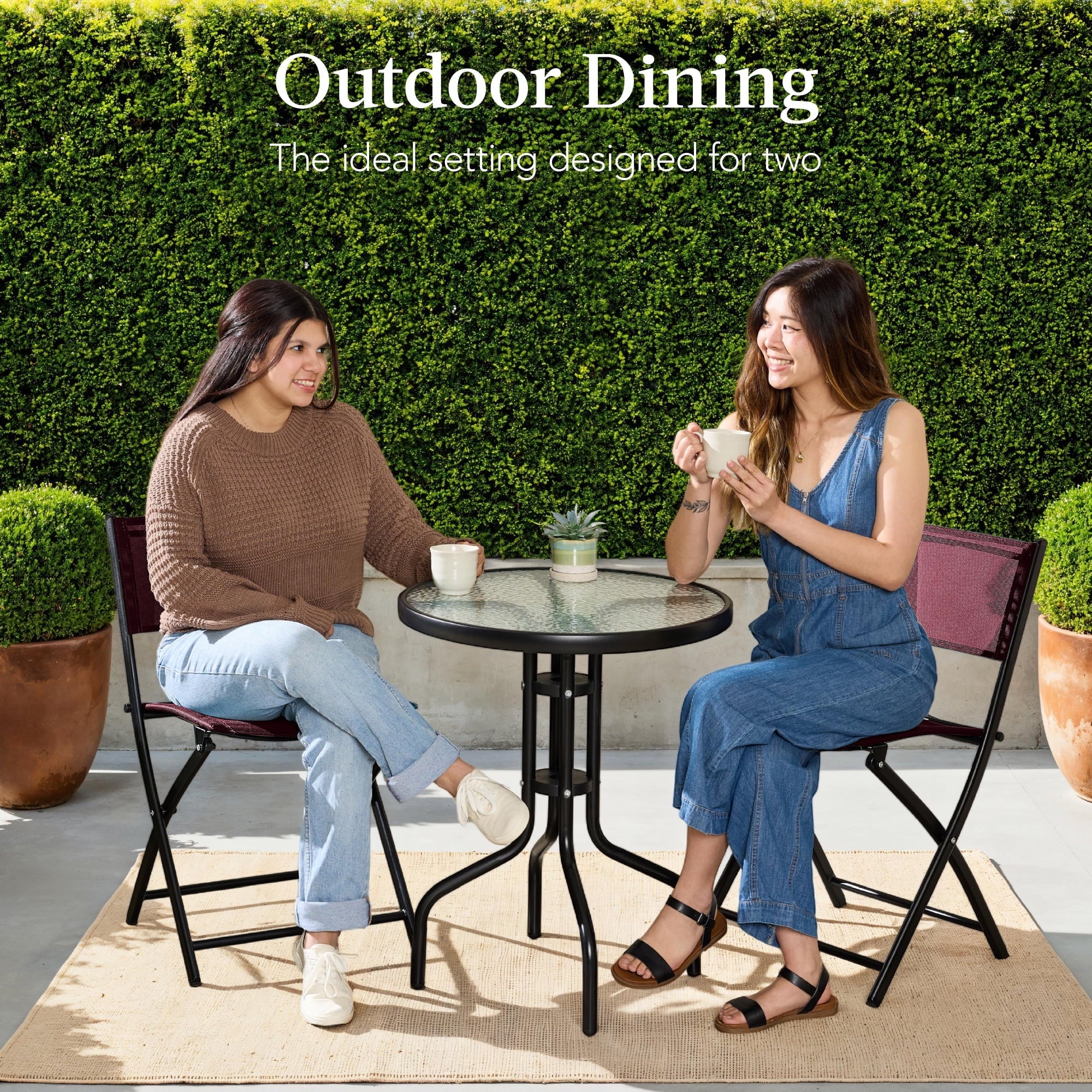 Best Choice Products 3-Piece Patio Bistro Dining Set With Glass Tabletop And Folding Chairs - Gray - Image 31 Best Choice Products 3-Piece Patio Bistro Dining Set With Glass Tabletop And Folding Chairs - Gray - Image 31