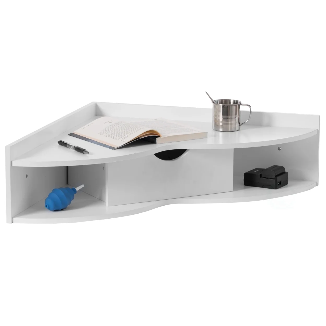 Corner Desk Heart  Shaped Wall Mounted Office Table with Drawer and Two Shelves Computer Writing Desk