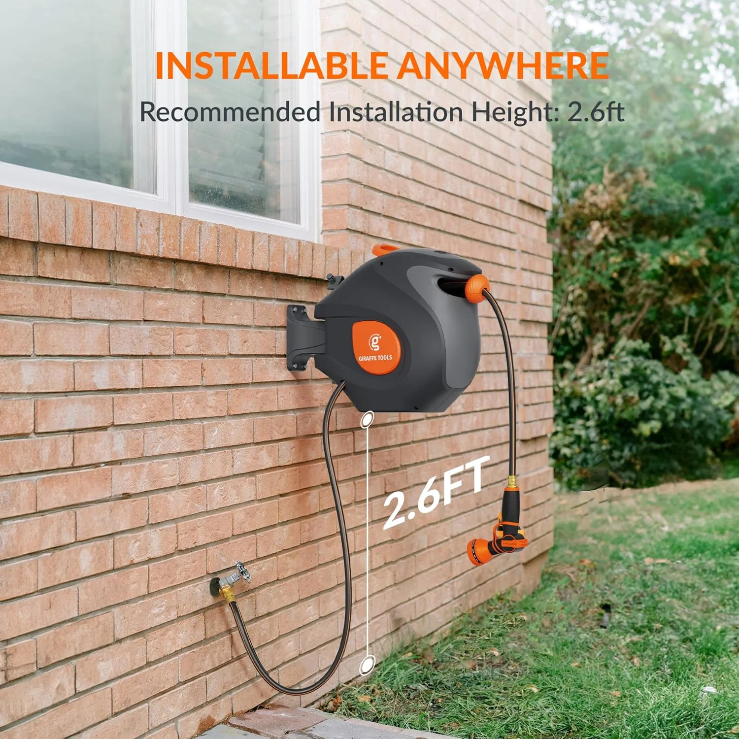 Giraffe Tools Retractable Garden Hose Reel with 1/2in-100ft Water Hose, Plastic Bracket, Wall Mounted, Dark Grey - Image 67