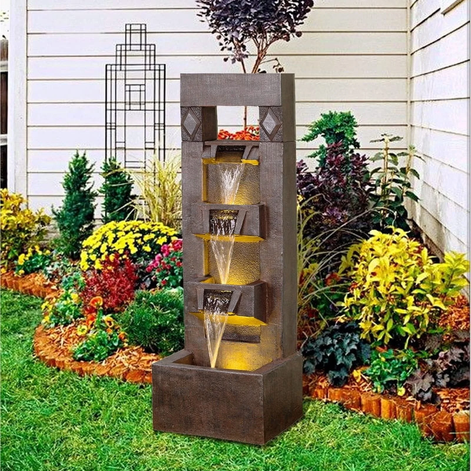 Outdoor Fountains and Indoor Waterfalls 4 Floor-Standing Water Fountain Outdoor with LED Lights for Garden, Living Room, Patio, Home Decor