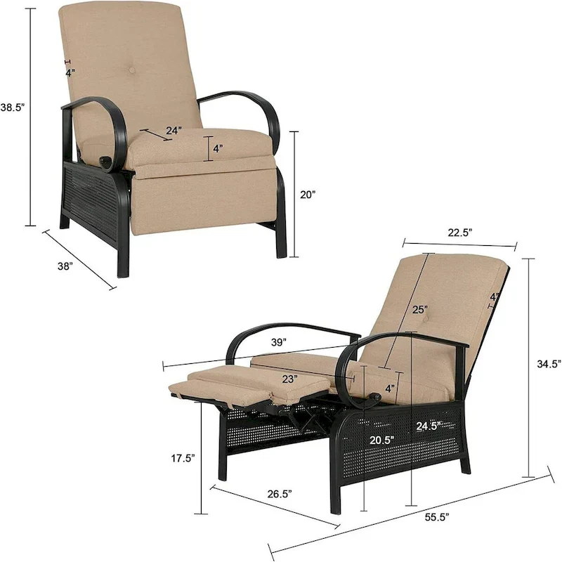 Adjustable Patio Recliner Lounge Chair With Cushion, 300 lbs - 38 (D) x 26.5 (W) x 38.5 (H) Inches - Image 18 Adjustable Patio Recliner Lounge Chair With Cushion, 300 lbs - 38 (D) x 26.5 (W) x 38.5 (H) Inches - Image 18