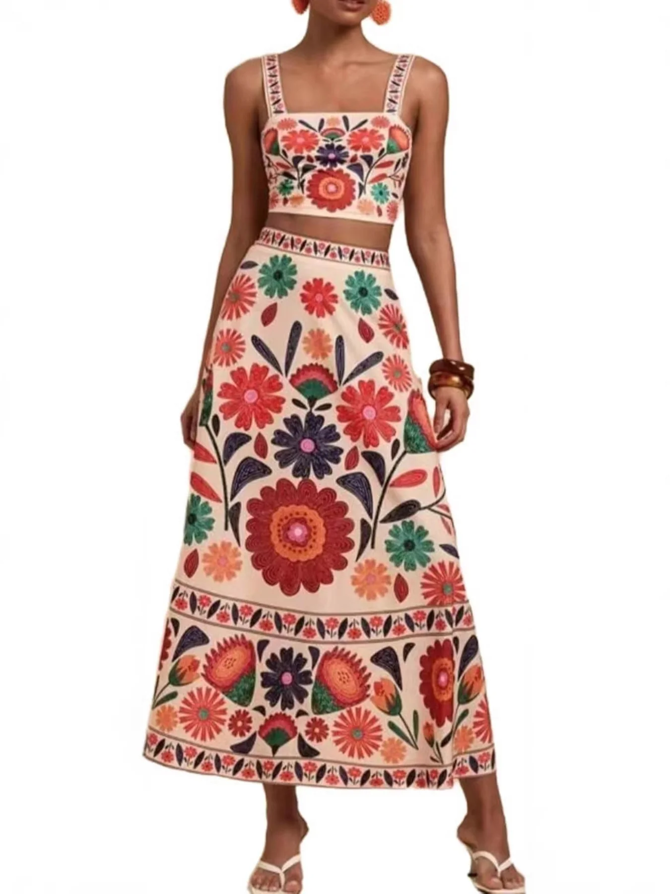 Floral Print Crop Top and Skirt Set - ZKZOOK