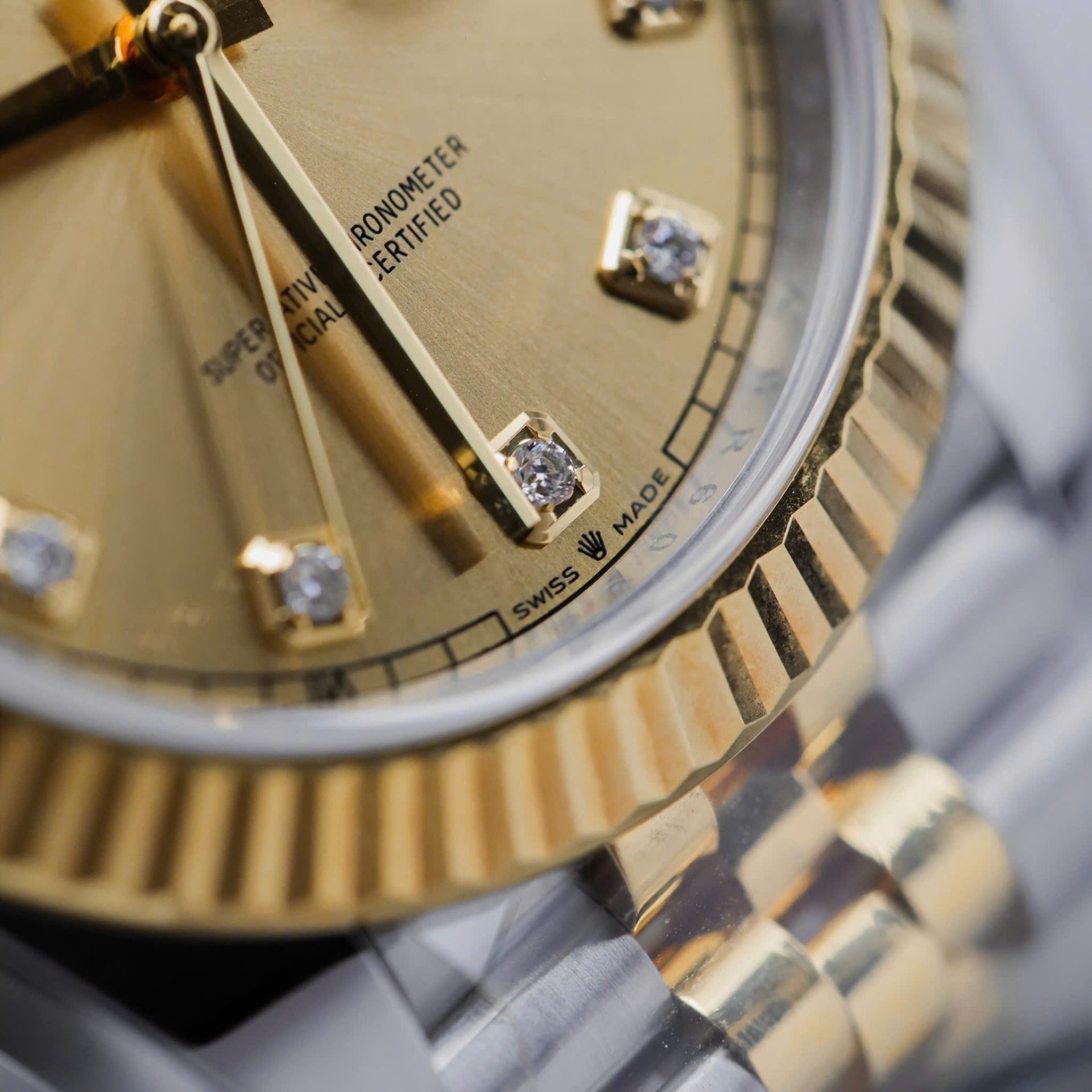 Rolex DateJust Copies Watches Yellow Champagne Dial Moissanite Diamonds Clean Factory 41mm - Elite Watch Atelier