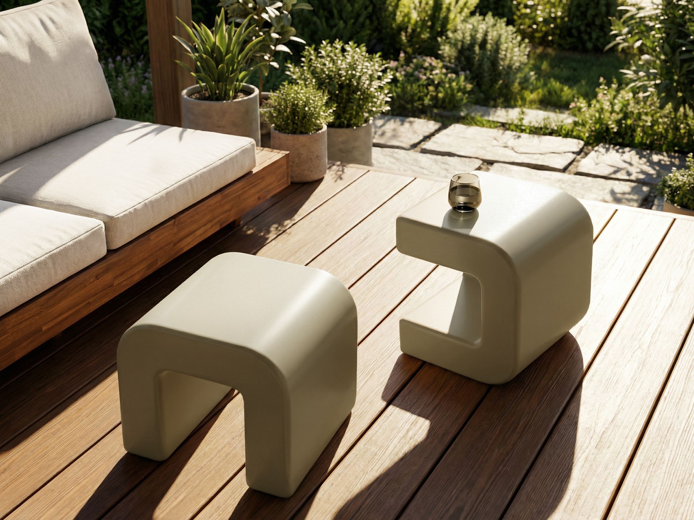 Set of 2 Side Tables MOZIA Sand Beige