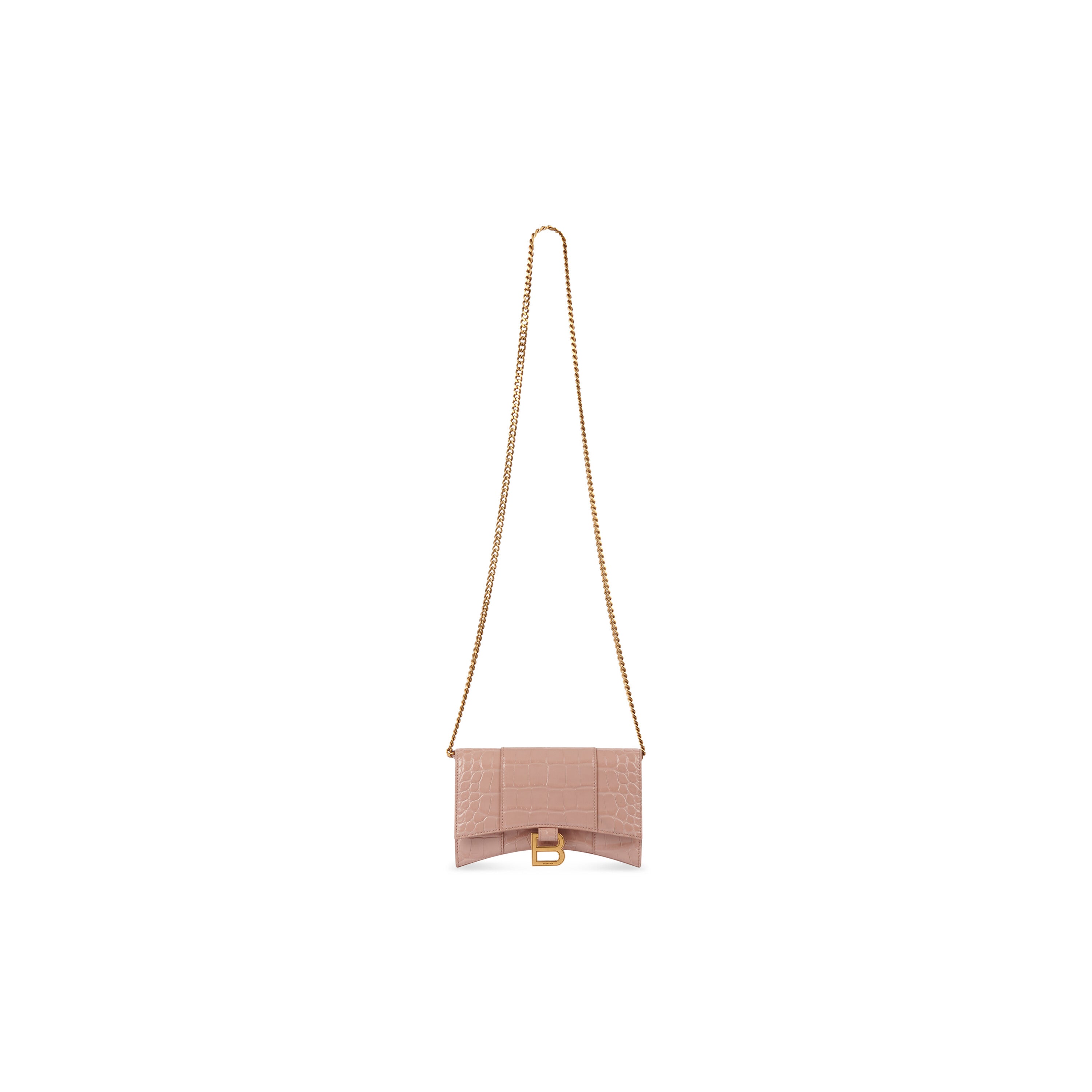 WOMEN'S HOURGLASS WALLET ON CHAIN CROCODILE EMBOSSED IN BEIGE - Replicaclubs