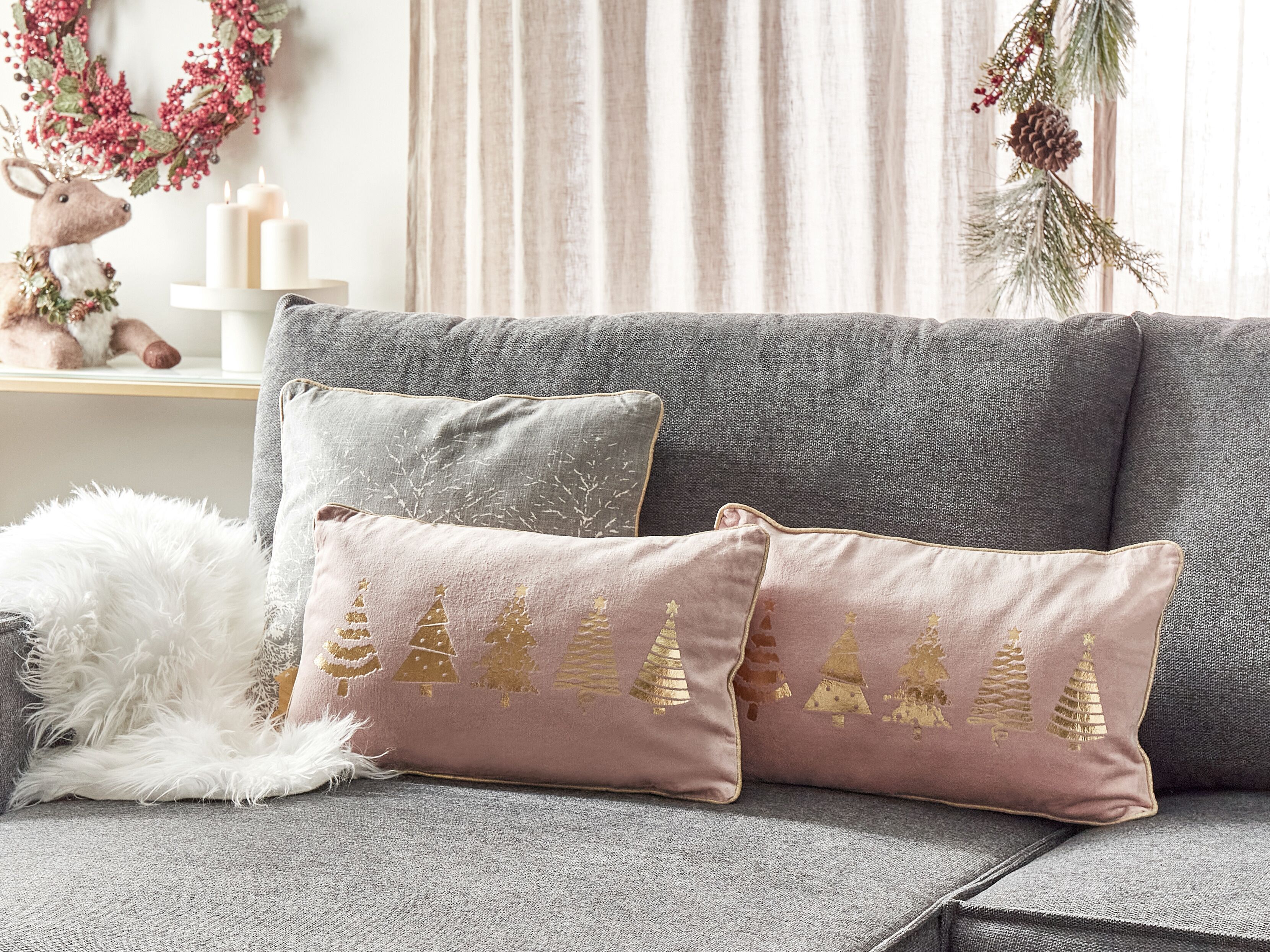 Set of 2 Decorative Cushions ALSOBIA Velvet 30 x 50 cm Pink Christmas Motif