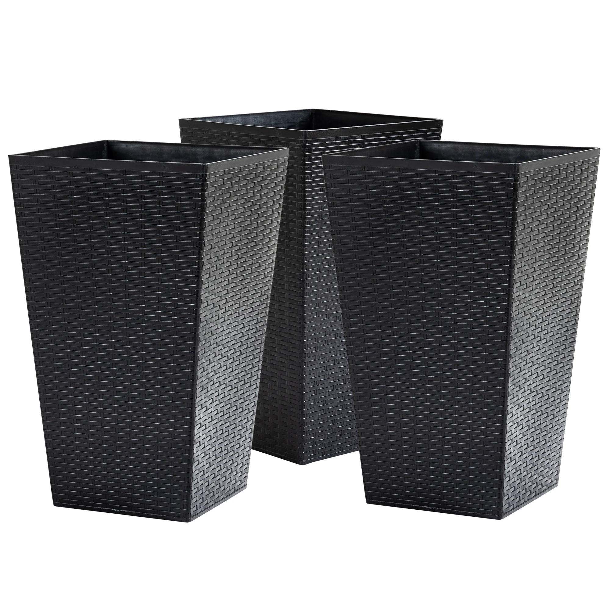 Outsunny Set of 3 Tall Planters with Drainage Hole, Outdoor Flower Plant Pots, Indoor Planters for Porch, Front Door, Entryway, Patio and Deck, Black