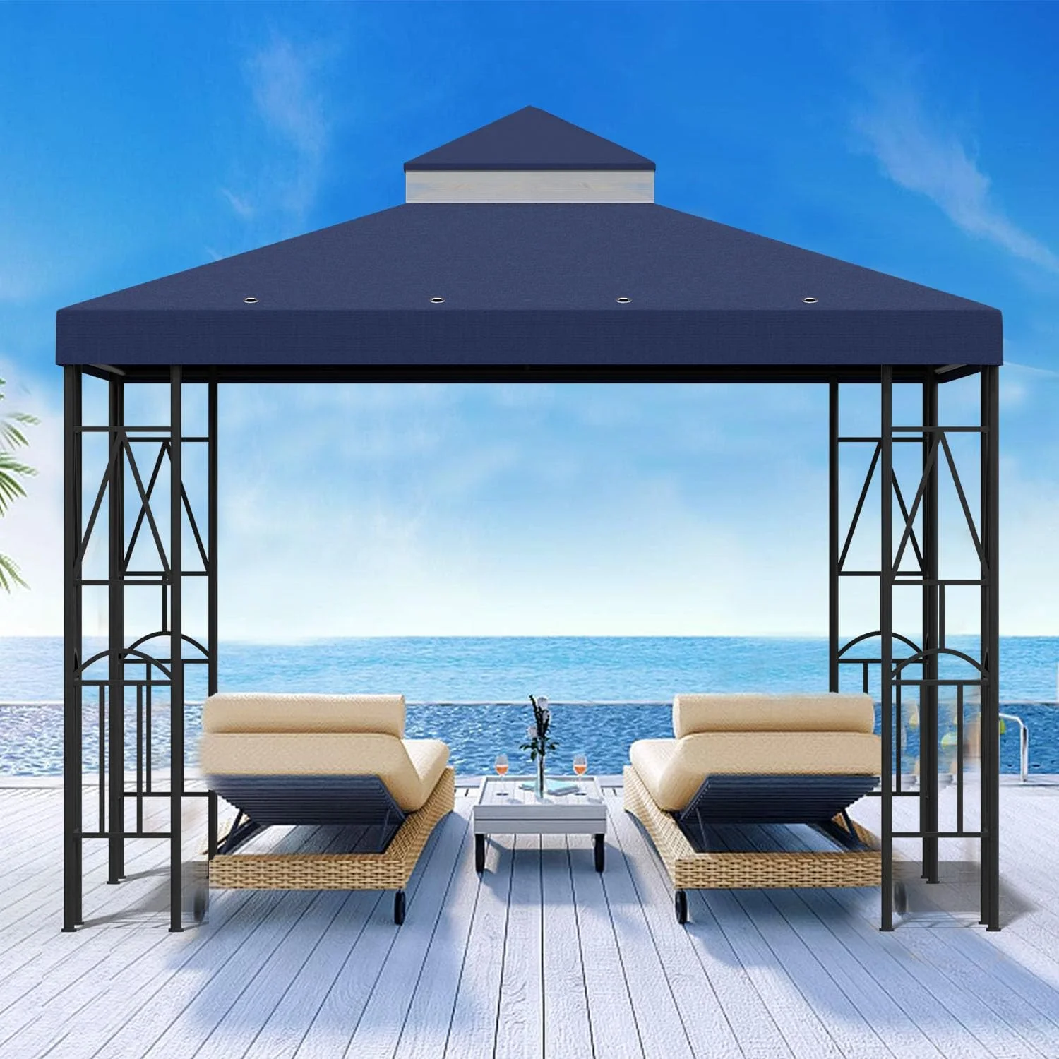 10x10 Canopy Replacement Top Double Tiered Gazebo Cover for Yard, Patio & Garden Durable Sunshade Replacement (Navy Blue)