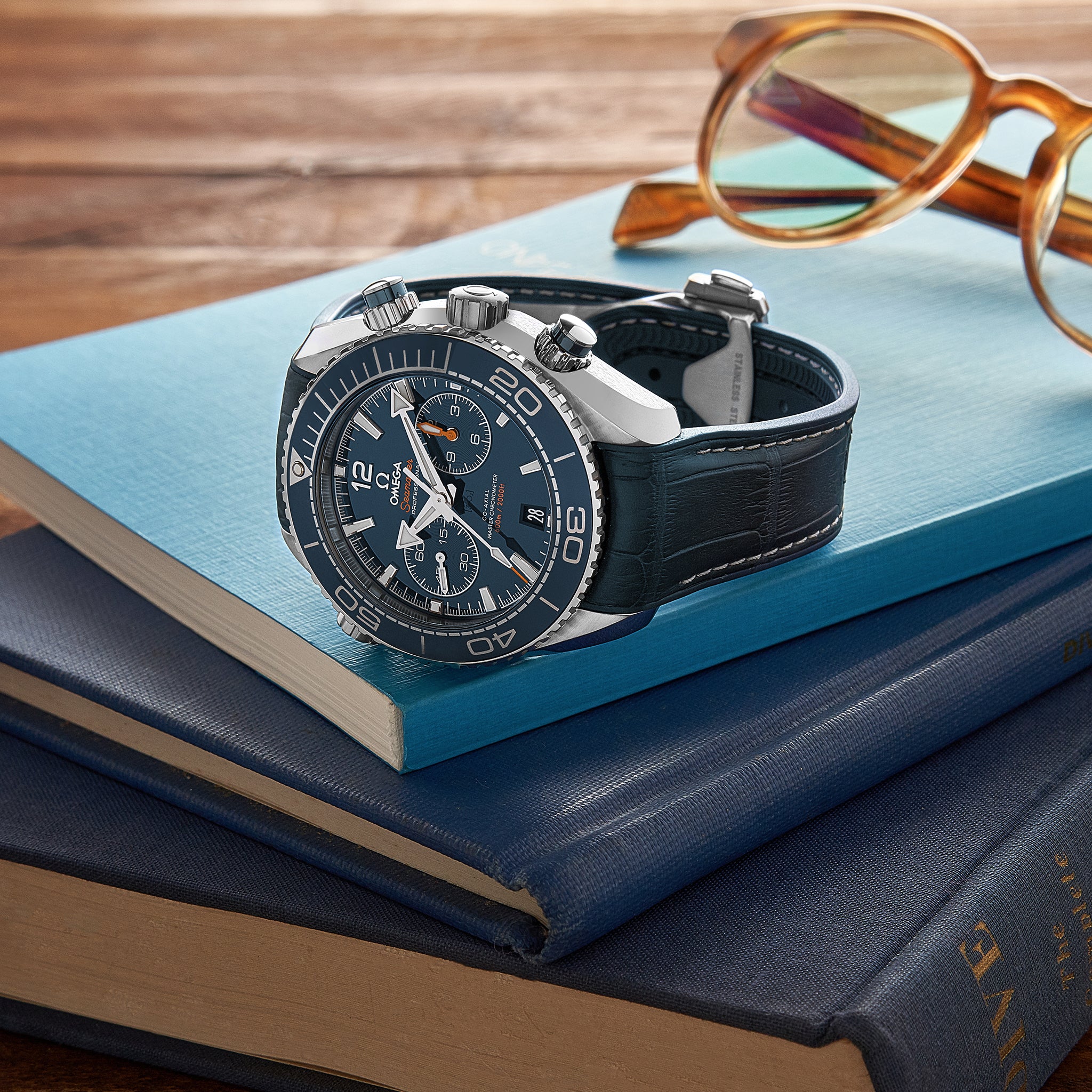 Seamaster Planet Ocean 600M Co-Axial Master Chronometer Chronograph 45.5mm Blue Dial On Leather Strap With Rubber Lining(1:1 replica) - Top club