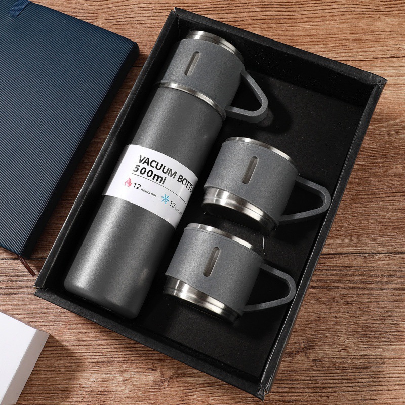 304 Stainless Steel Thermos Cup Gift Box Set 3 Lids Insulated Thermal Water Bottle Vacuum Flask Thermos for Business Giveaway
