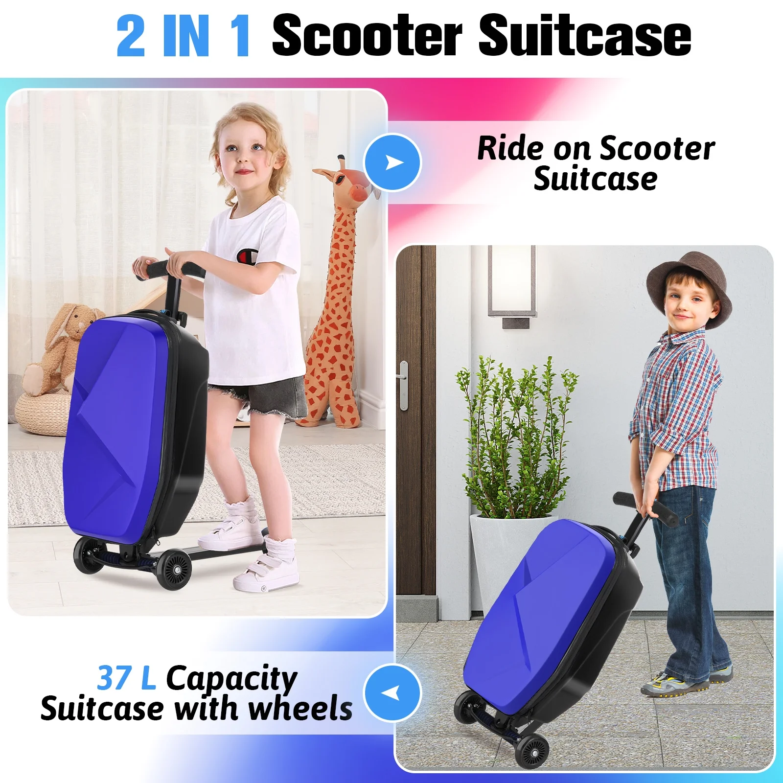Advwin Scooter Luggage for Kids & Adults, Hardside Ride on Suitcase for Kids Ages 4-15 Multifunctional Lightweight Foldable Carry on Luggage with Wheels Ride on for Children Teenagers, Pink - Image 47