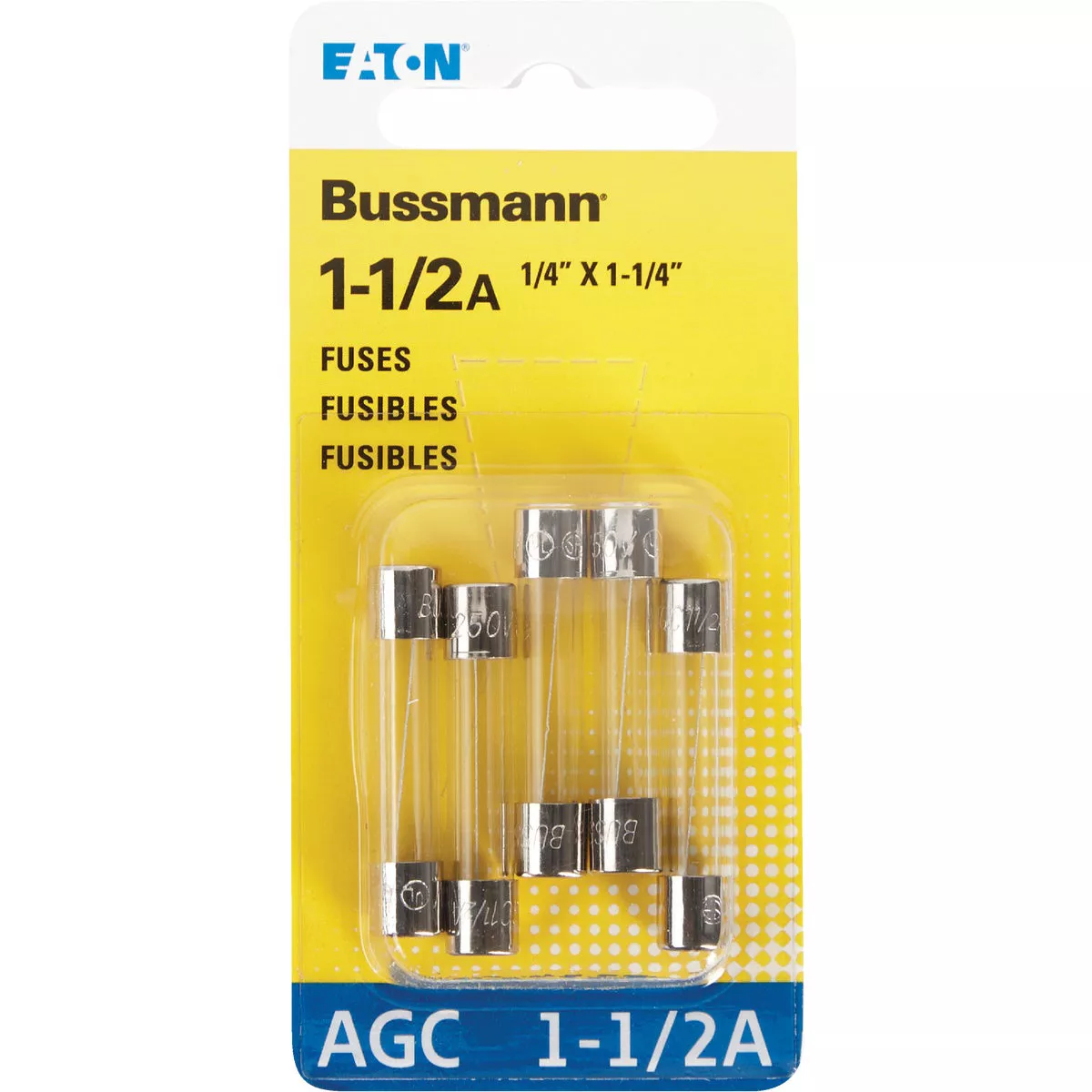 Bussmann 1-1/2A 250V AGC Glass Tube Automotive Fuse (5-Pack)