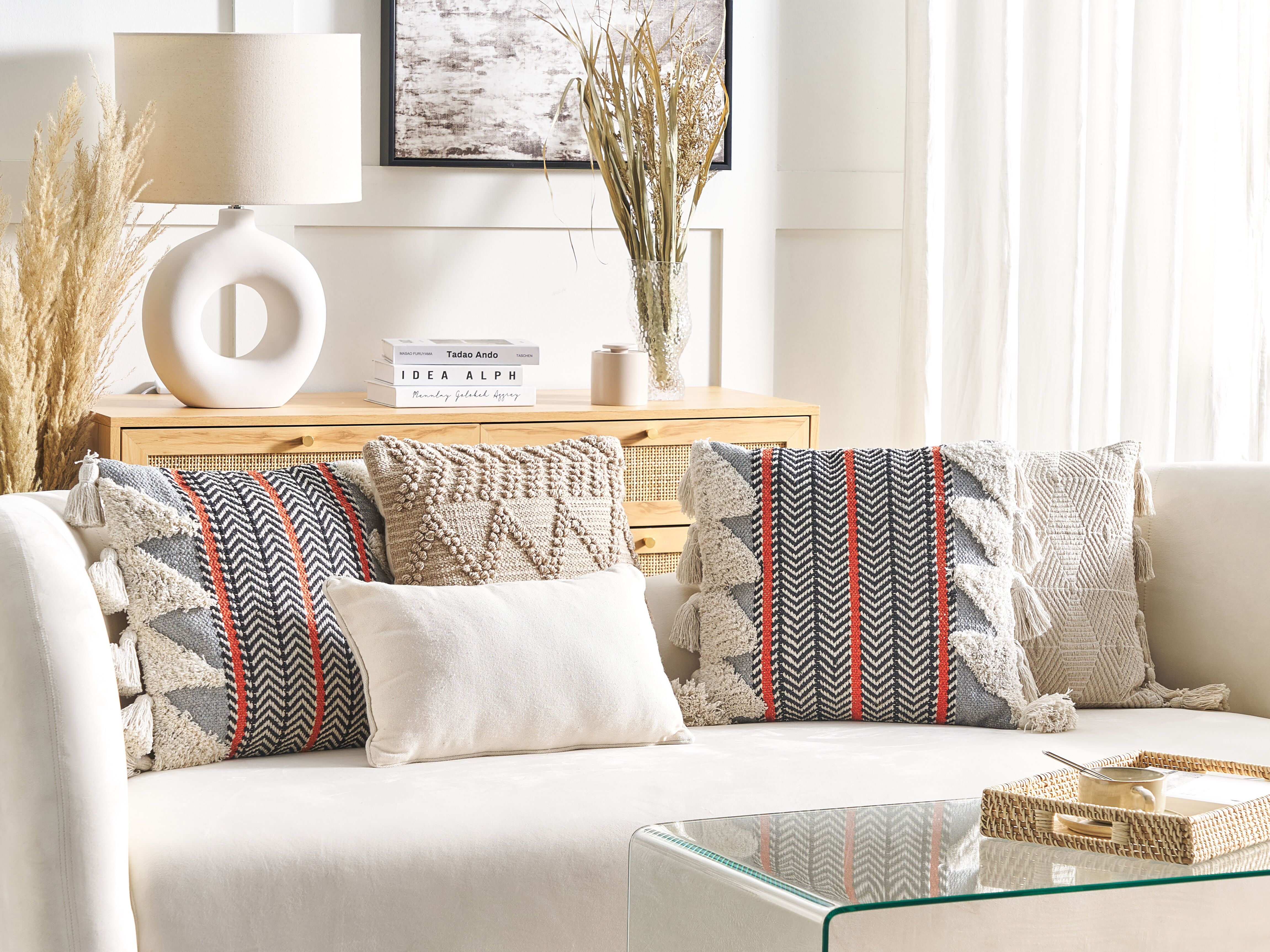 Throw Cushion BOUVARDIA Cotton 45 x 45 cm Grey Chevron Pattern