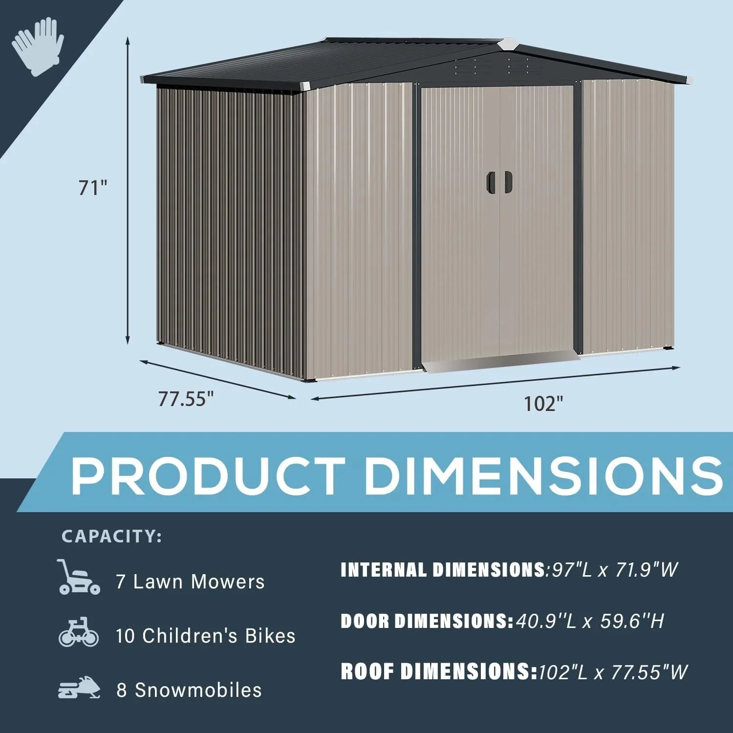 U-MAX 8 x 6 ft. Wood Grain Outdoor Metal Storage Shed With Lockable Door - Image 19 U-MAX 8 x 6 ft. Wood Grain Outdoor Metal Storage Shed With Lockable Door - Image 19