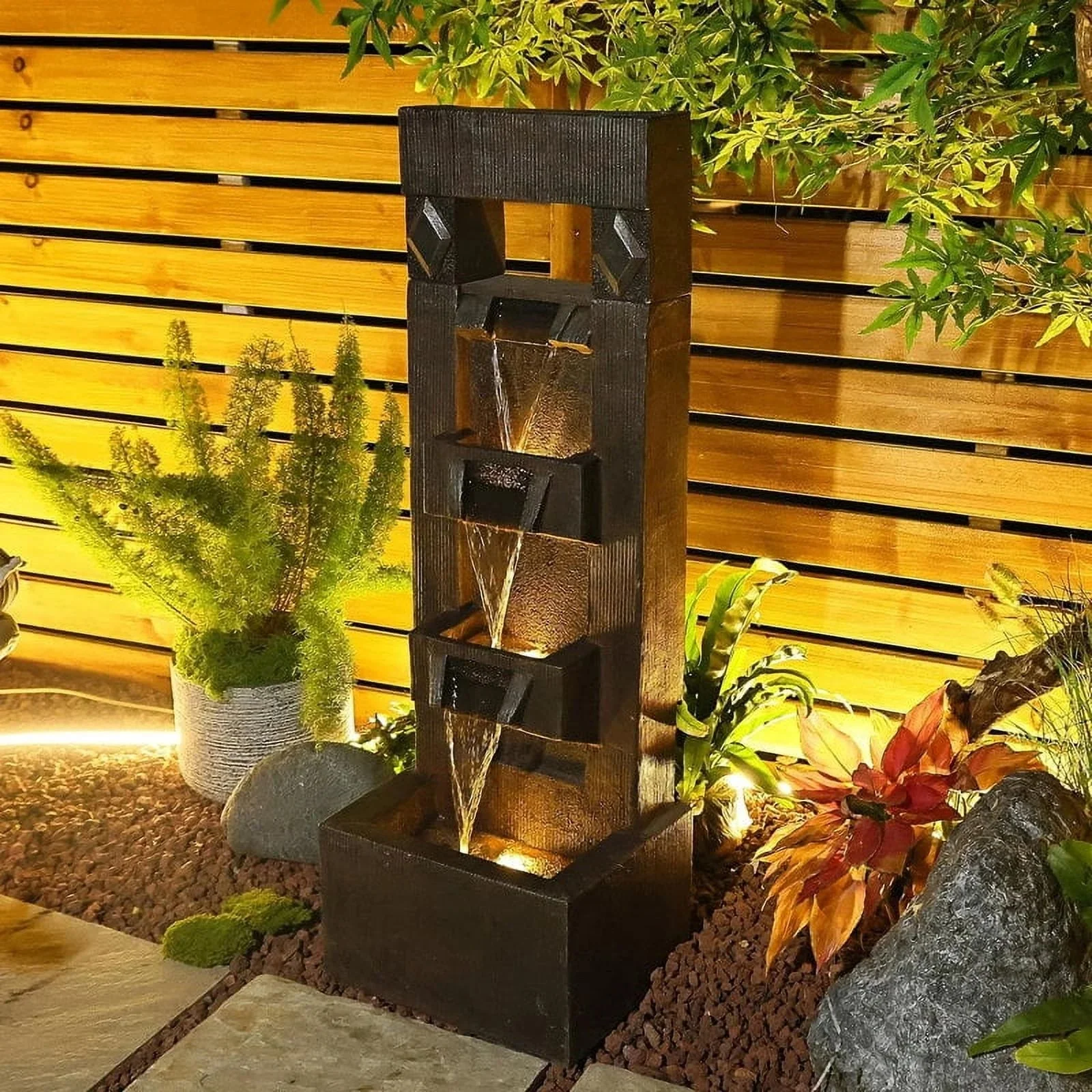 4 Floor-Standing Water Fountain With LED Lights For Garden, Patio, And Living Room - Image 4 4 Floor-Standing Water Fountain With LED Lights For Garden, Patio, And Living Room - Image 4