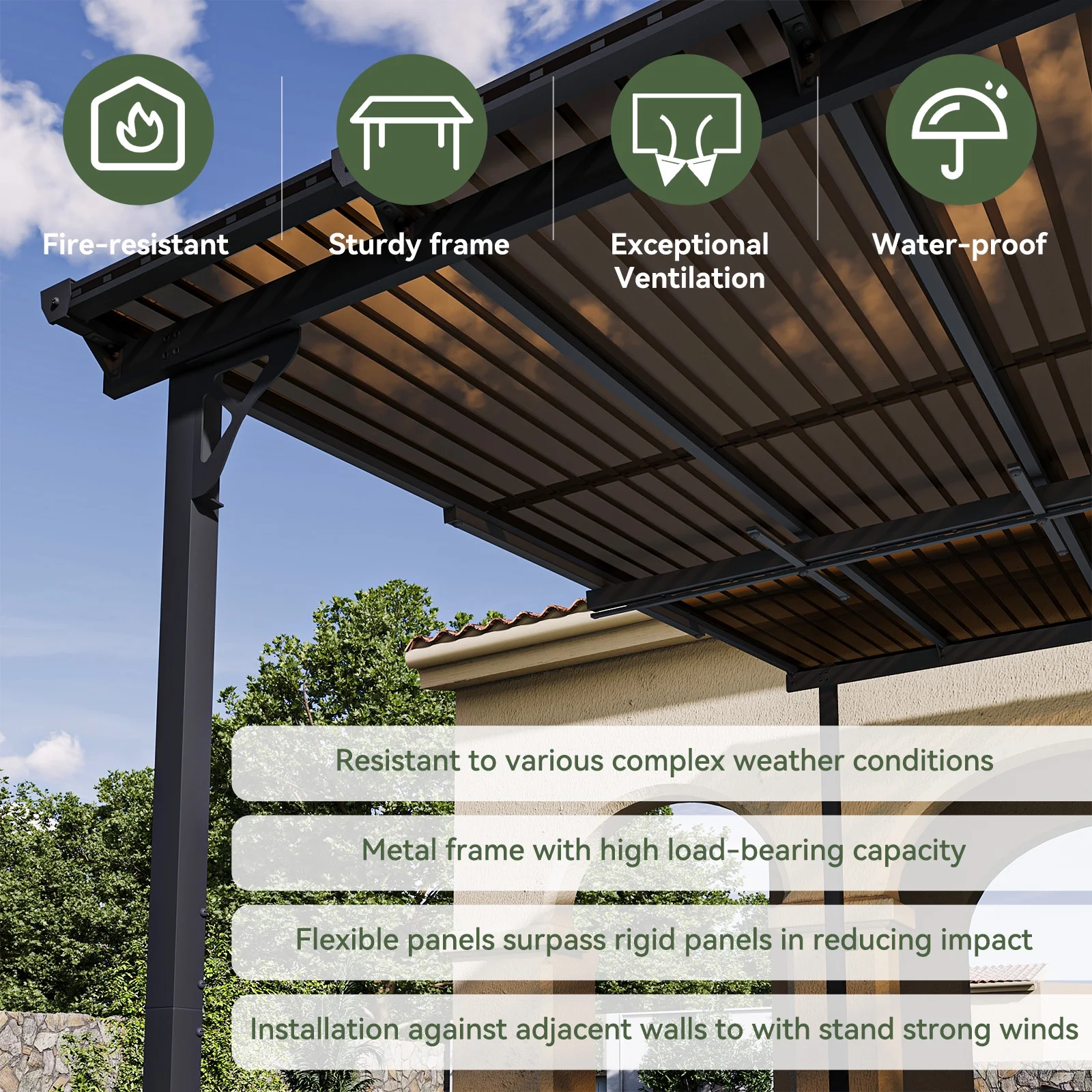 Aoxun 8' x 5' Gazebo for Patio, Gazebo Pergola with Sloped Roof, Grill Gazebo Large Wall-Mounted Heavy Duty Awnings, for Backyard, Deck, Patio - Image 19