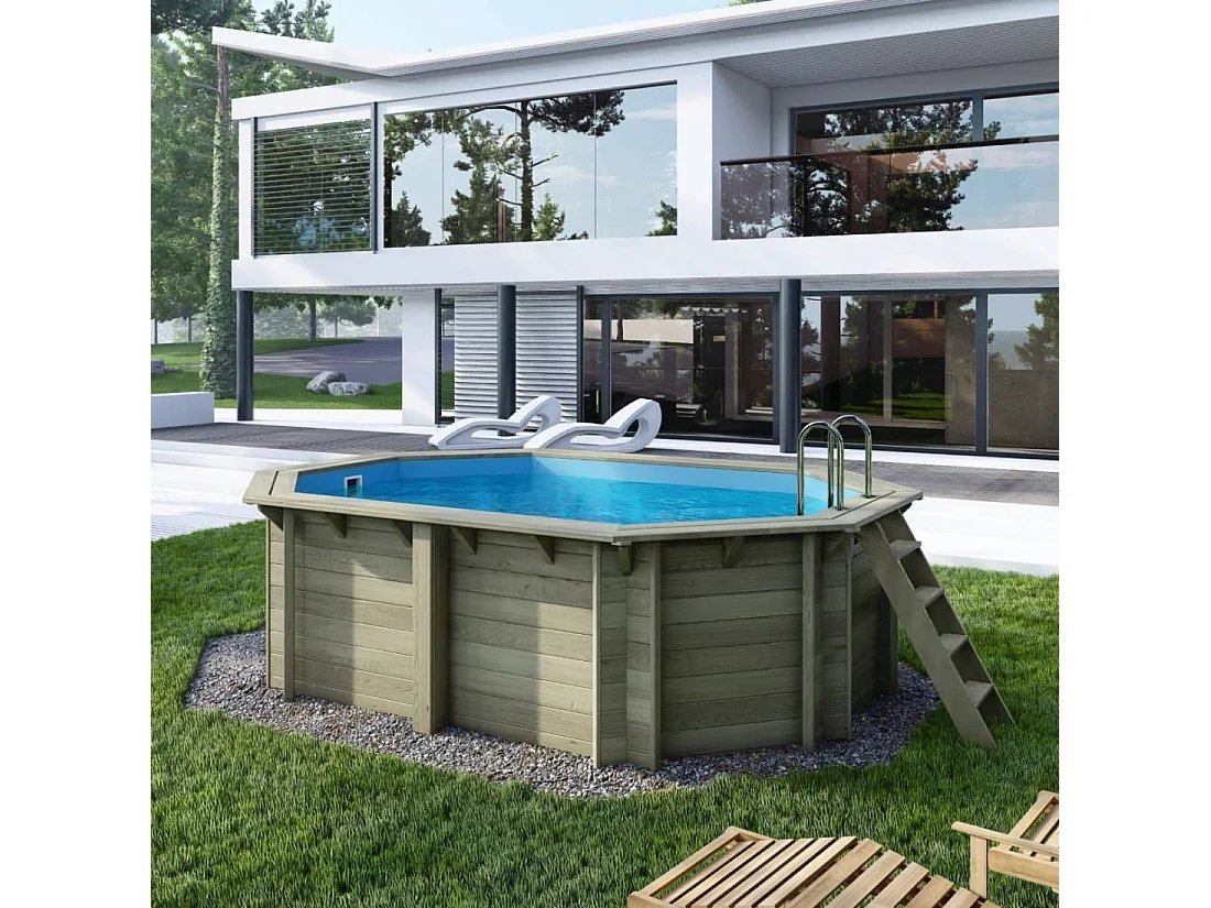 Piscine en bois NEMO 4.3 x 3 - H.1.18 m, bleu pâle, cadre en métal - sans dalle - BAS7302OSPU - ALTANKA