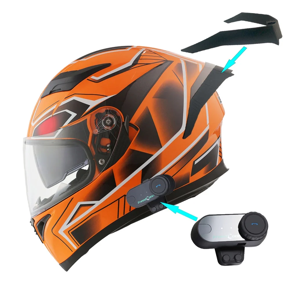 1Storm Motorcycle Modular Full Face Flip up Dual Visor Helmet + Spoiler + Motorcycle Bluetooth Headset: HJK316 Mechanic Red - Image 21