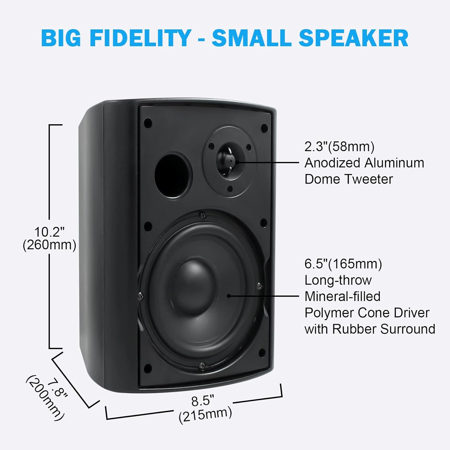 Herdio 6.5 Inch 400W Outdoor Speakers Wired Waterproof with Powerful Bass,Wall Mount Speakers for Patio Garage Covered Deck,All-Weather(Pair,Black)