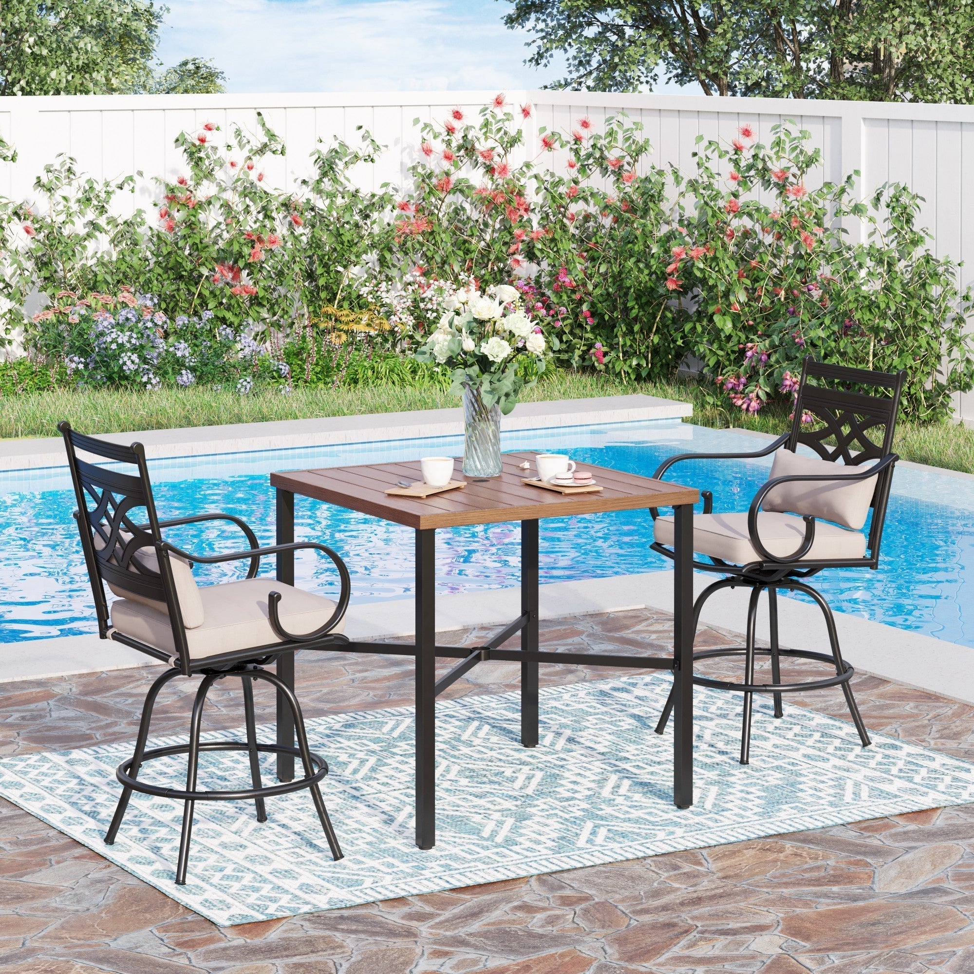 Sophia & William 2 Piece Patio Swivel Bar Stools With Cushions - Image 2 Sophia & William 2 Piece Patio Swivel Bar Stools With Cushions - Image 2