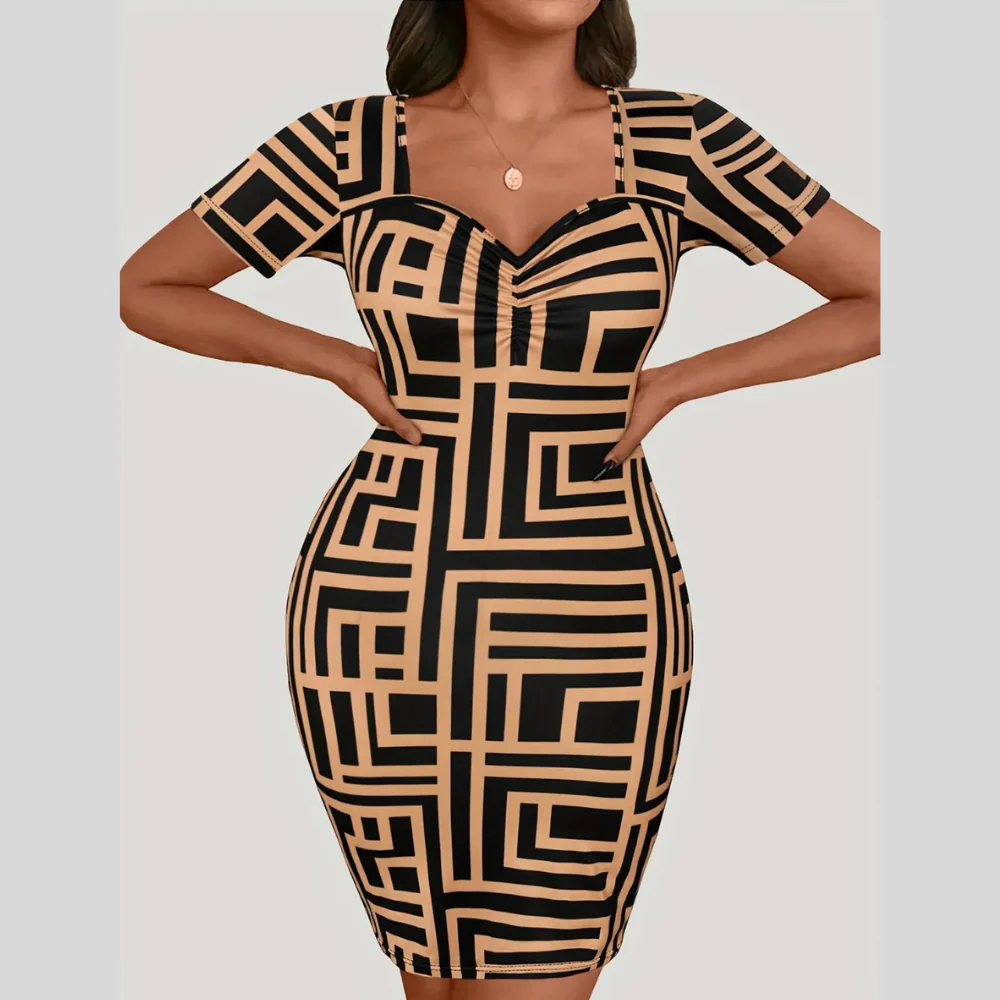 Plus Size Sweetheart Neck Short Sleeve Mini Dress - ZKZOOK