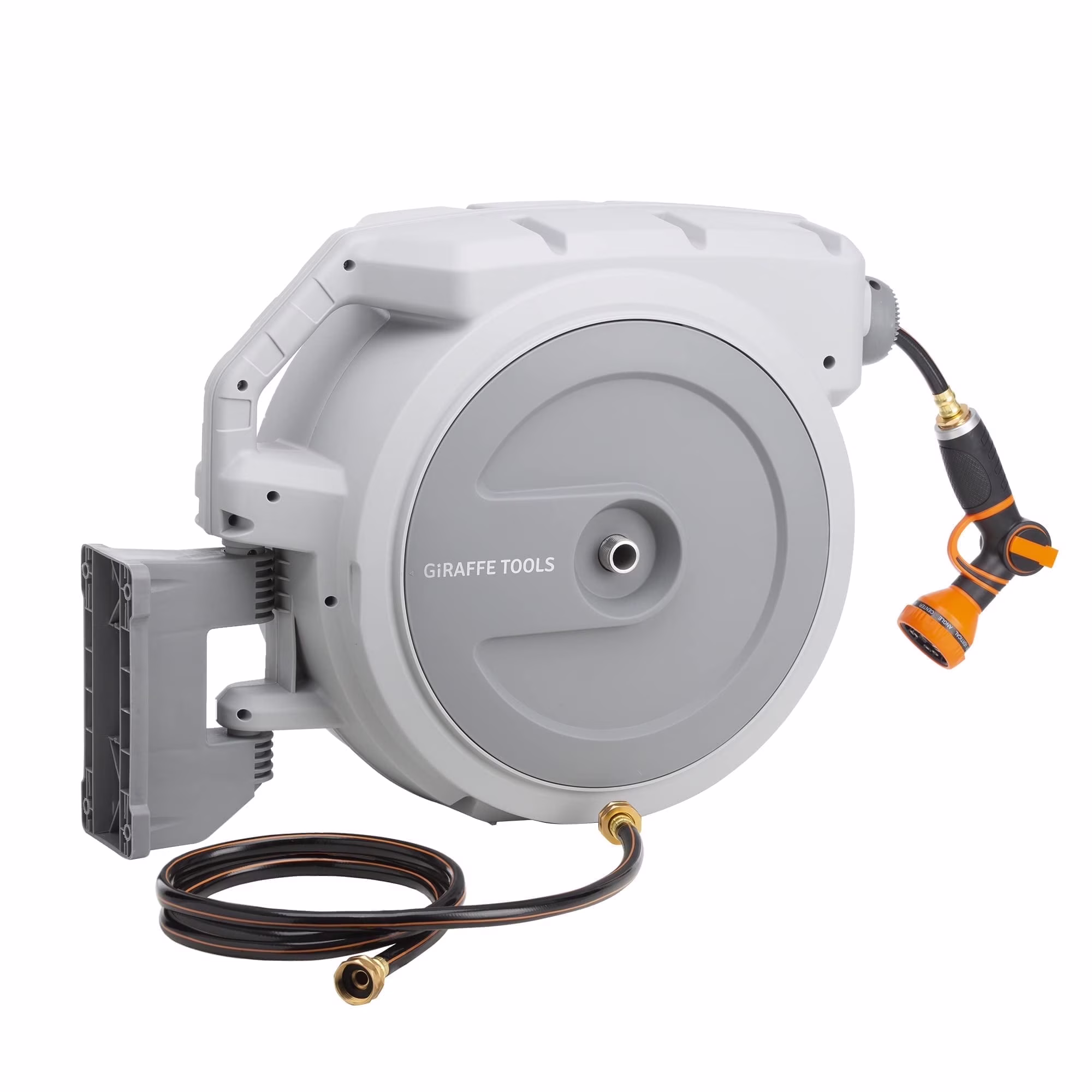 Giraffe Tools Retractable Garden Hose Reel with 1/2in-100ft Water Hose, Plastic Bracket, Wall Mounted, Dark Grey - Image 7