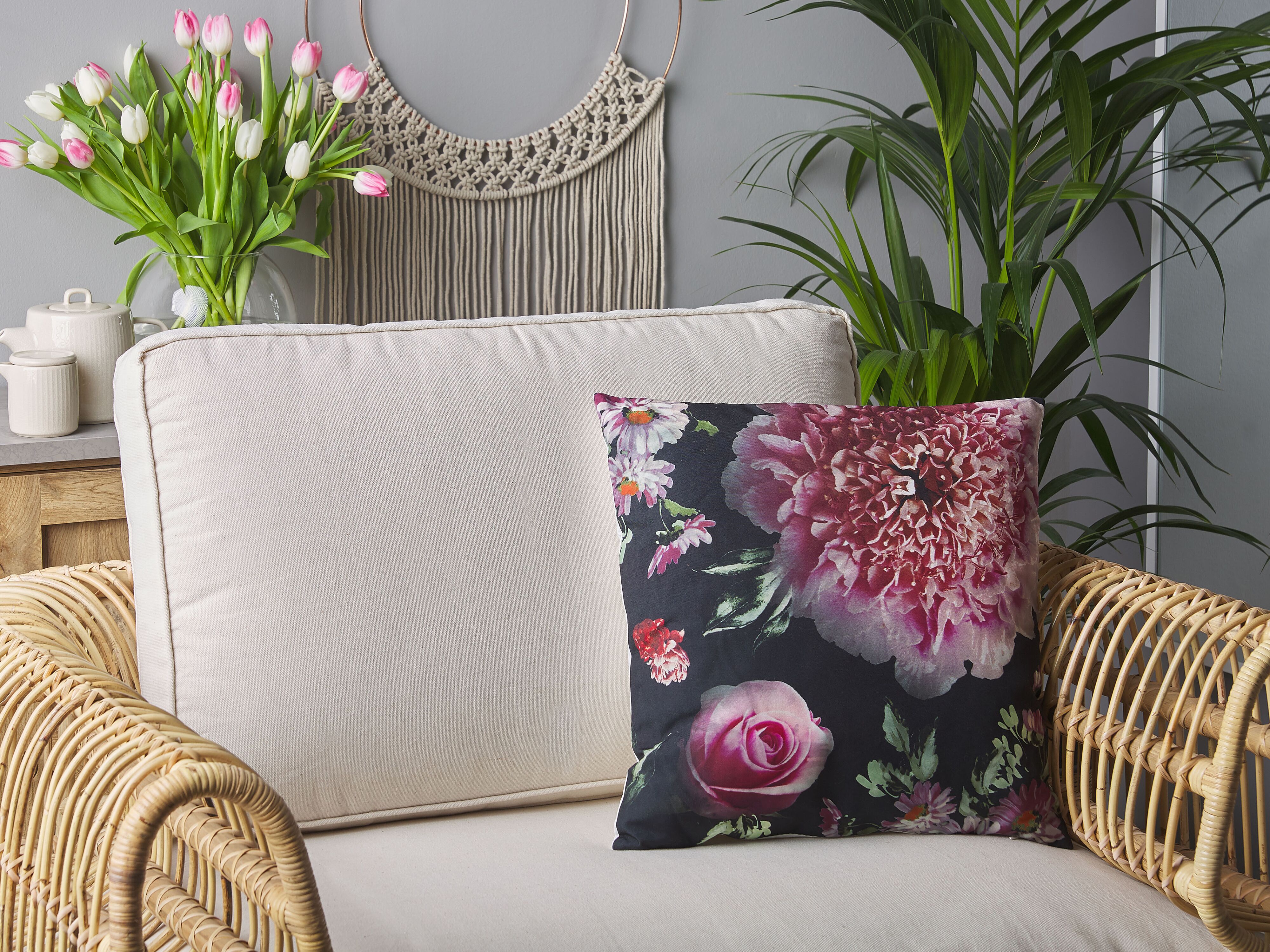 Set of 2 Decorative Cushions HEDERA 45 x 45 cm Black Floral Pattern