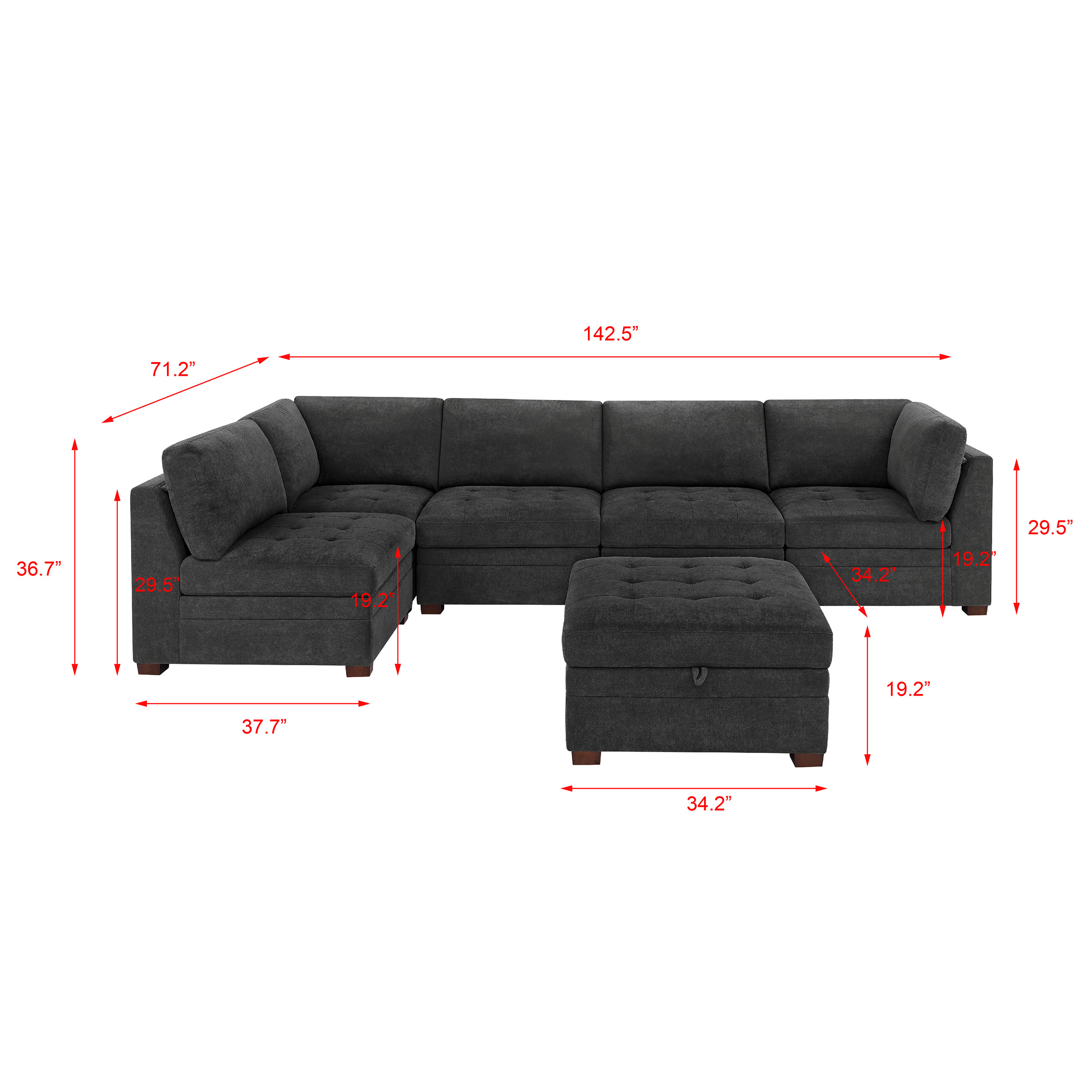 Thomasville Tisdale Modular Sectional 6-piece Dark Gray with Storage Ottoman - Image 2