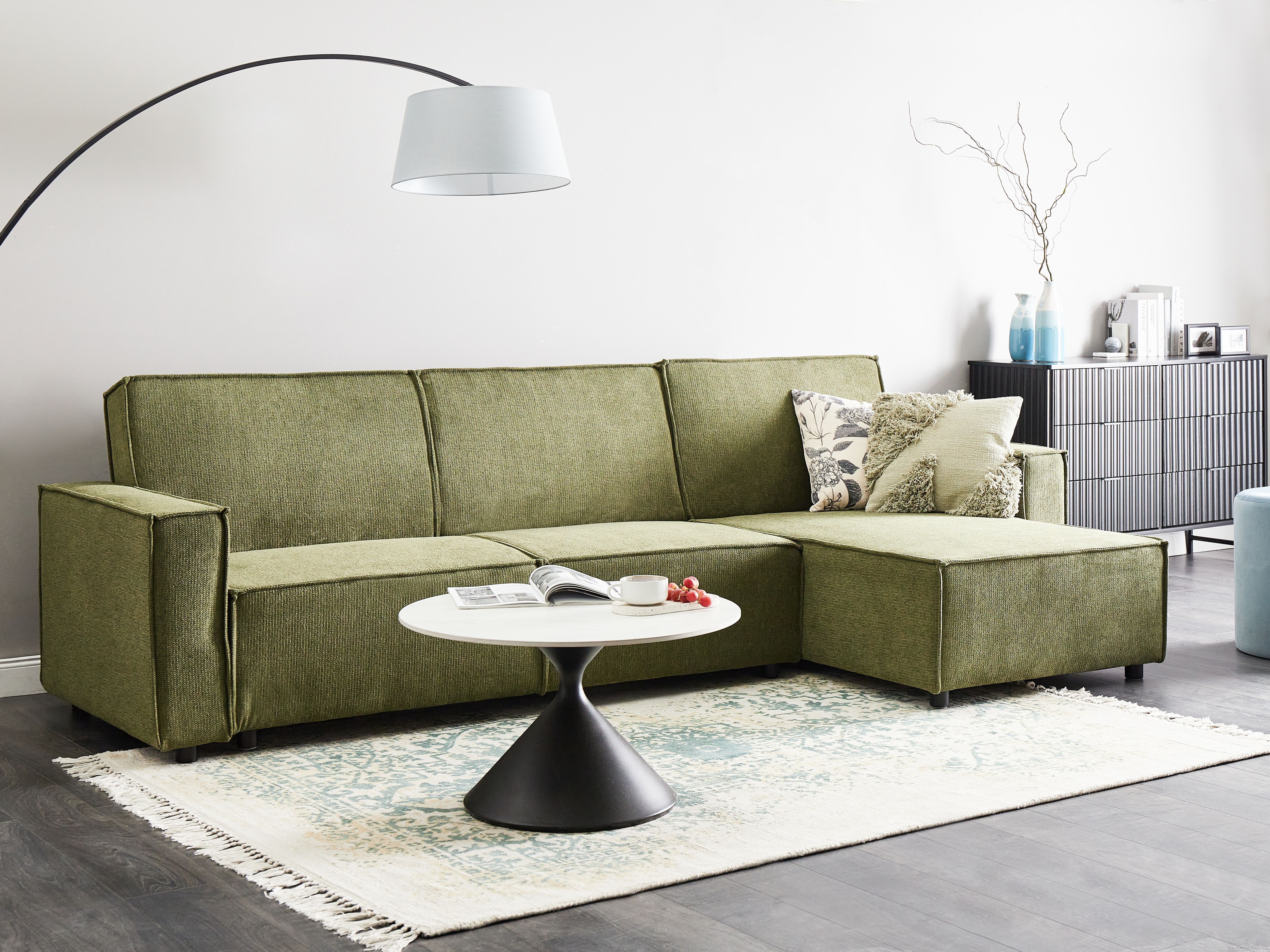 Corner Sofa Bed 3 Seater ROMEDAL II Fabric Dark Green Left Hand