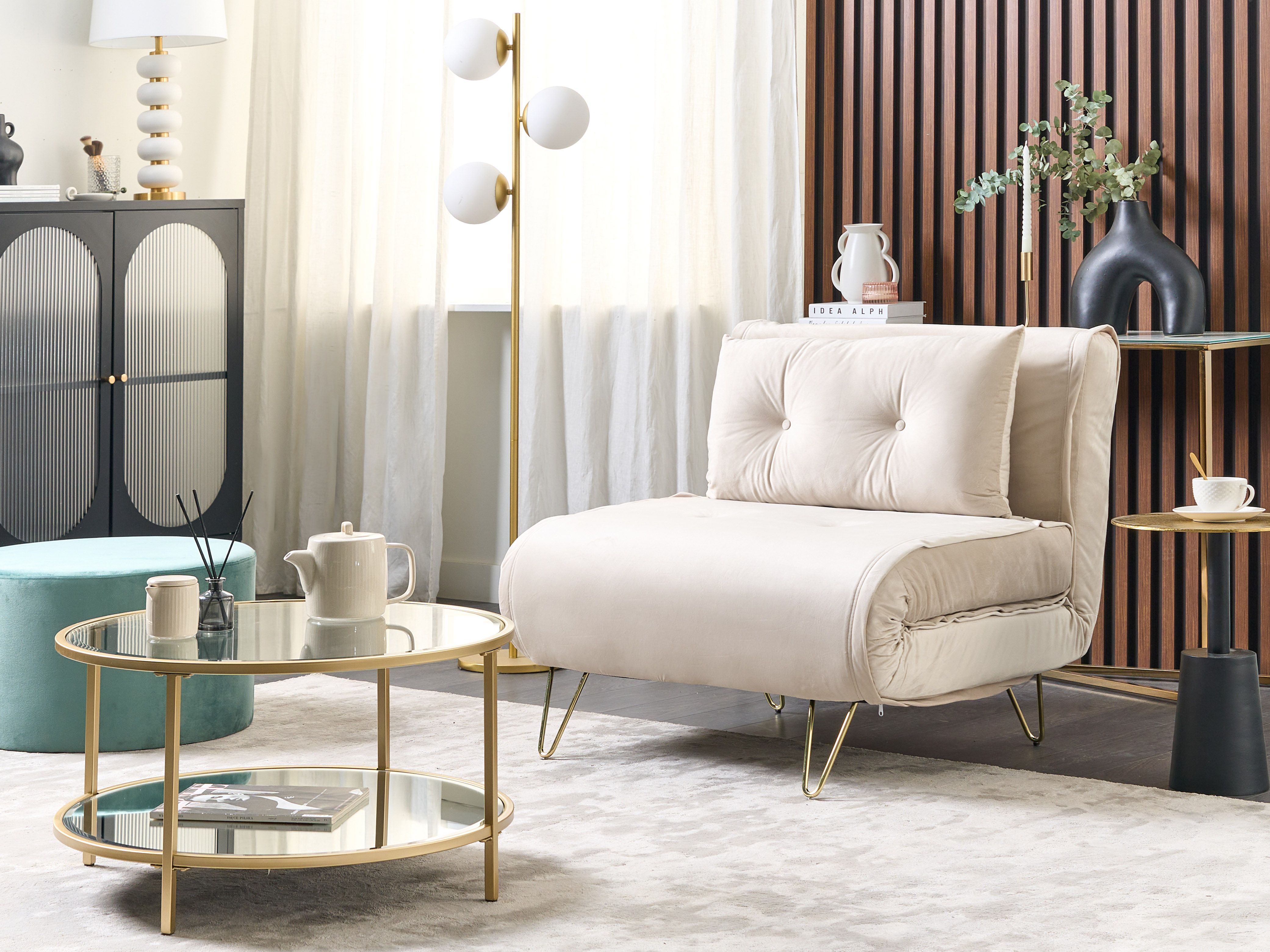 Single Sofa Bed VESTFOLD Velvet Beige